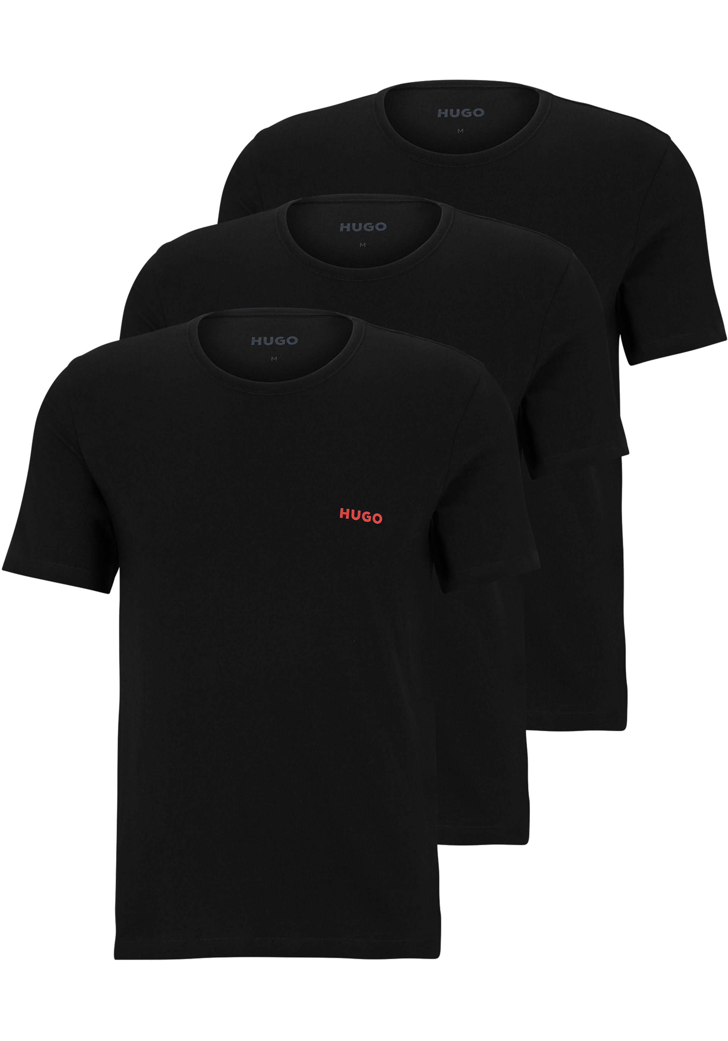 HUGO T-shirts regular fit (3-pack), heren T-shirts O-hals, zwart