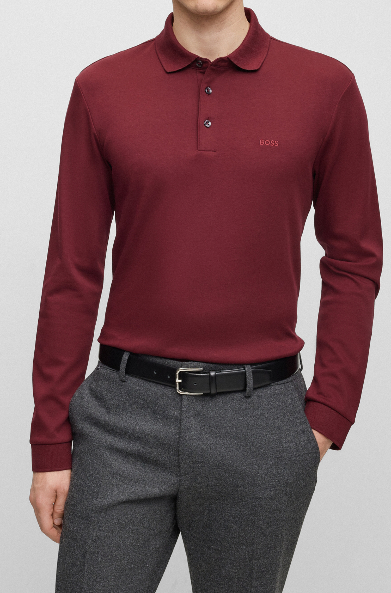 BOSS Pado regular fit polo lange mouw, jersey, rood