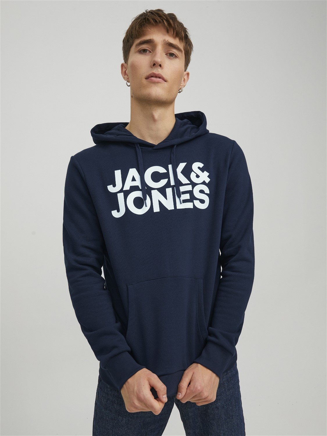 JACK & JONES Corp logo sweat hood regular fit, heren hoodie katoenmengsel met capuchon, blauw grote print