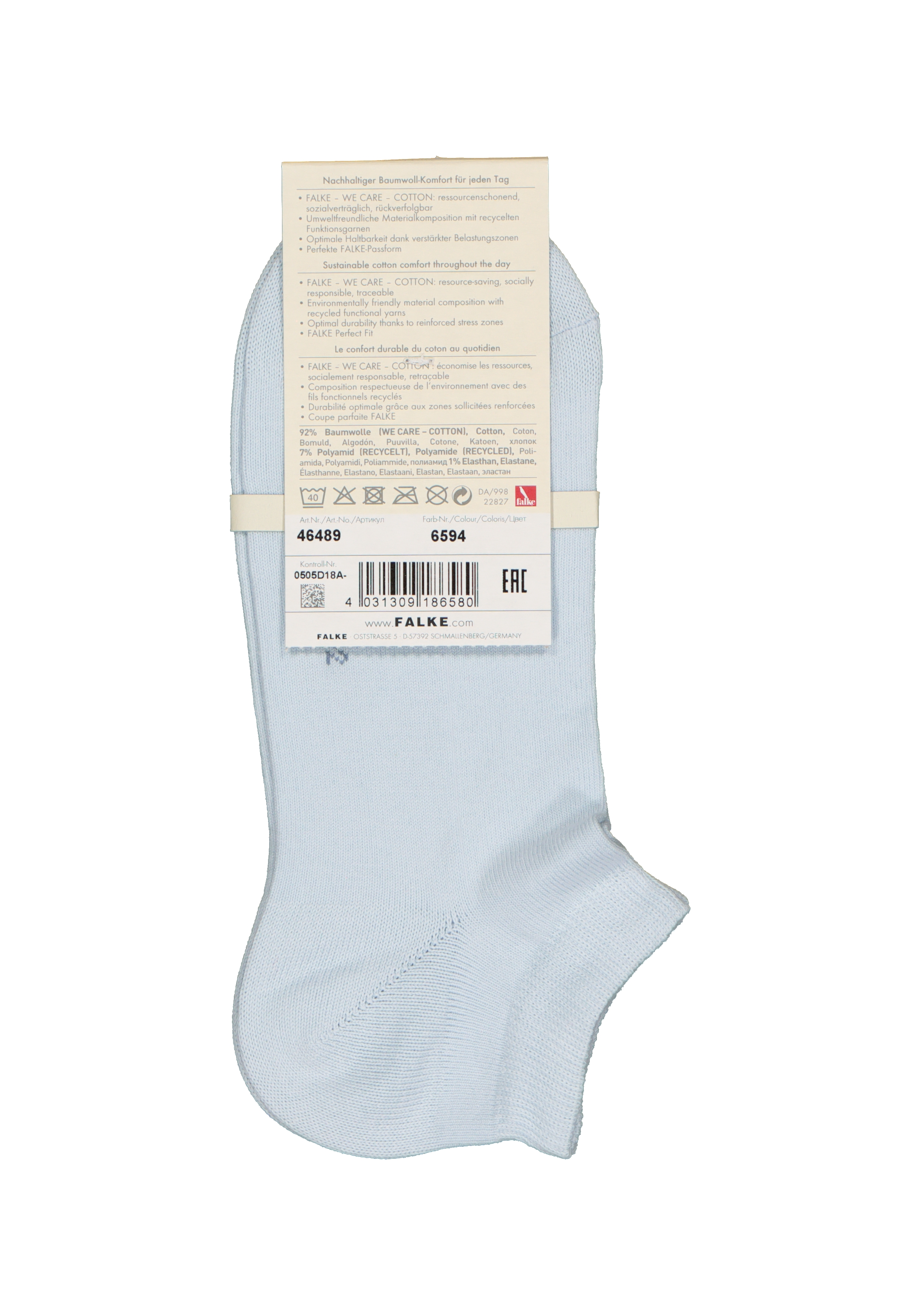 FALKE Family dames enkelsokken, katoen, lichtblauw (light blue)