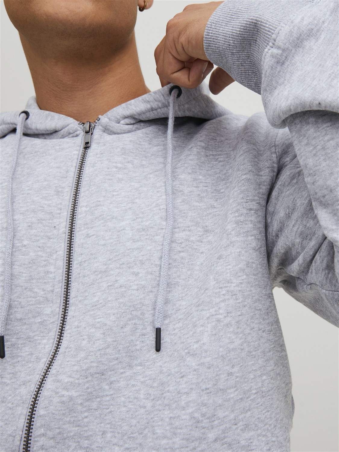 JACK & JONES Bradley sweat zip hood regular fit, heren sweatvest katoenmengsel met capuchon, lichtgrijs melange