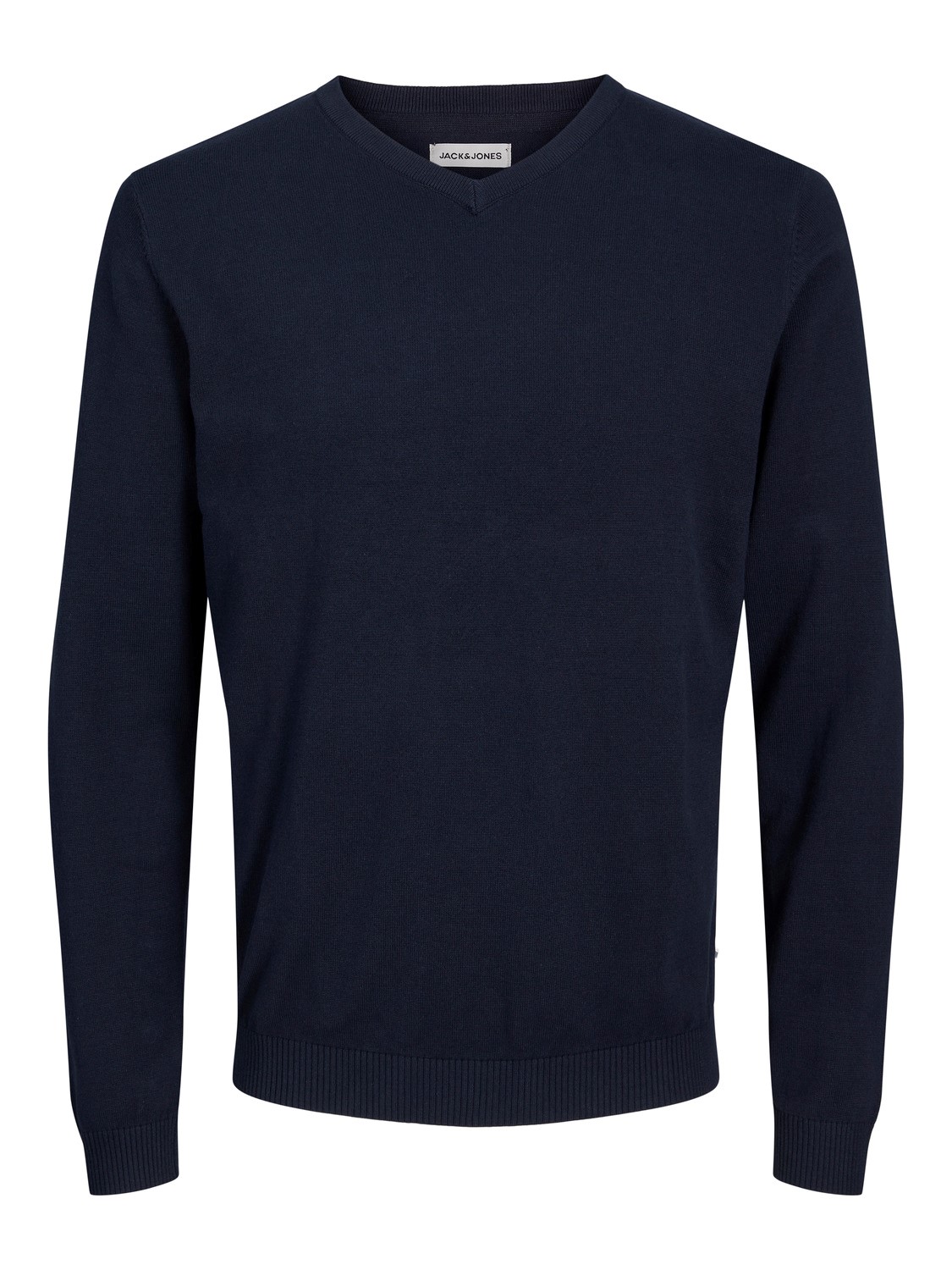 JACK & JONES Basic knit v-neck slim fit, heren pullover katoen met V-hals, blauw