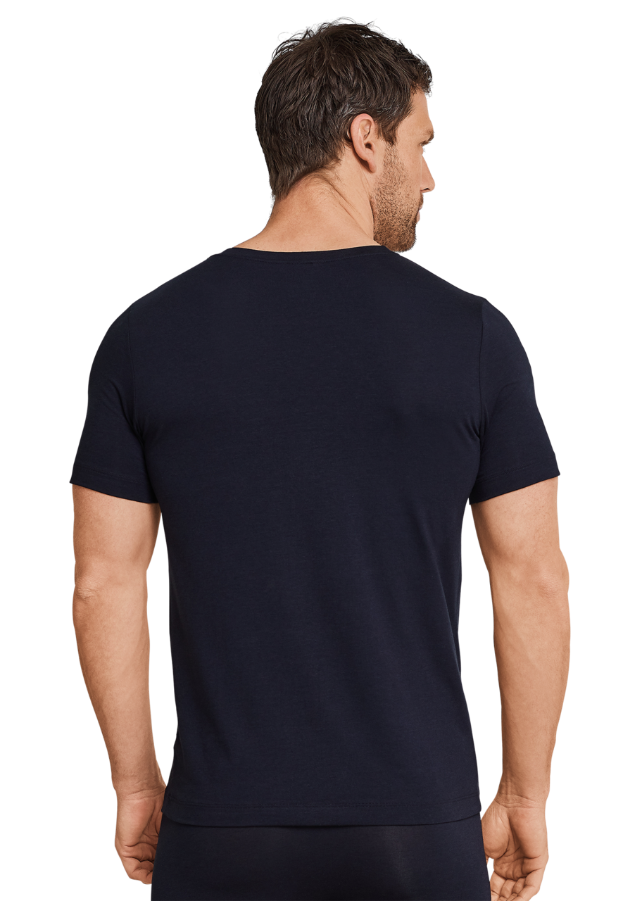 SCHIESSER Long Life Soft T-shirt (1-pack), heren shirt korte mouwen jersey elastisch ronde hals blauw-zwart