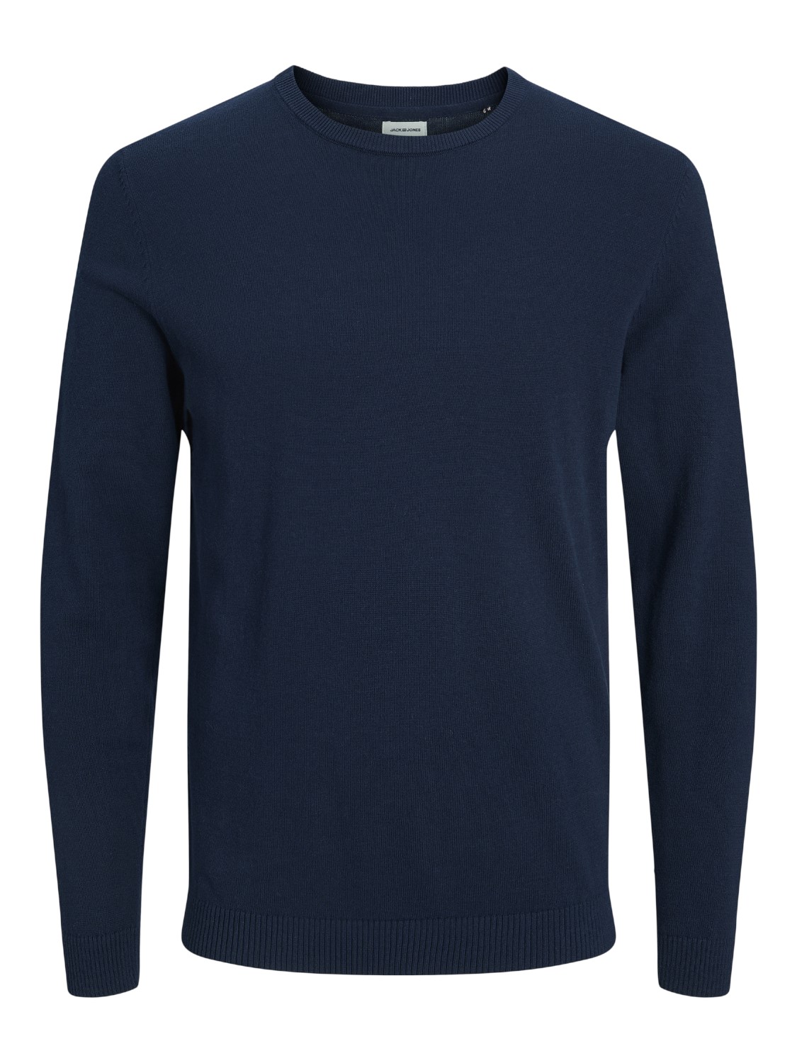 JACK & JONES Basic knit crew neck slim fit, heren pullover katoen met O-hals, blauw