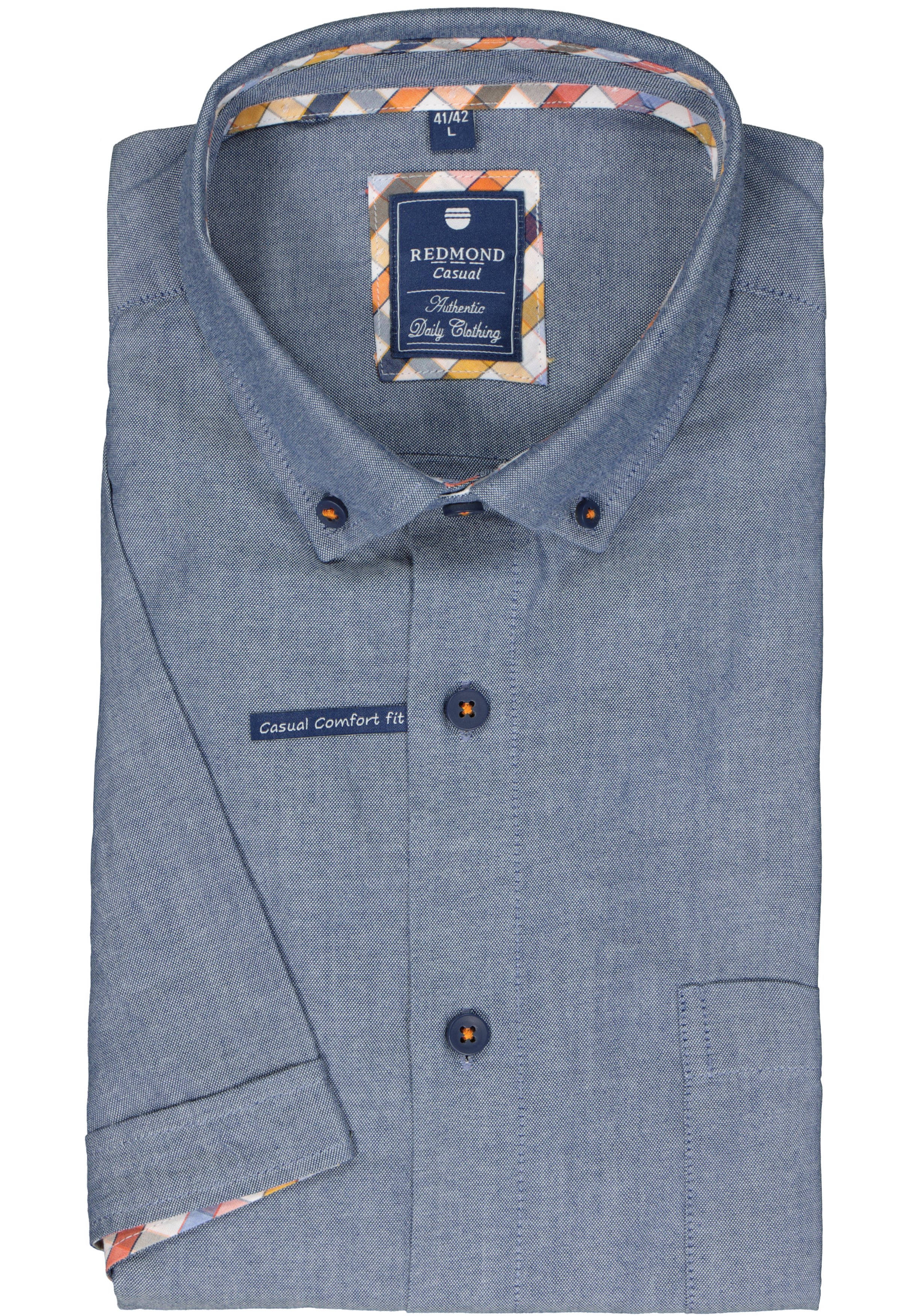 Redmond regular fit overhemd, korte mouw, Oxford, blauw