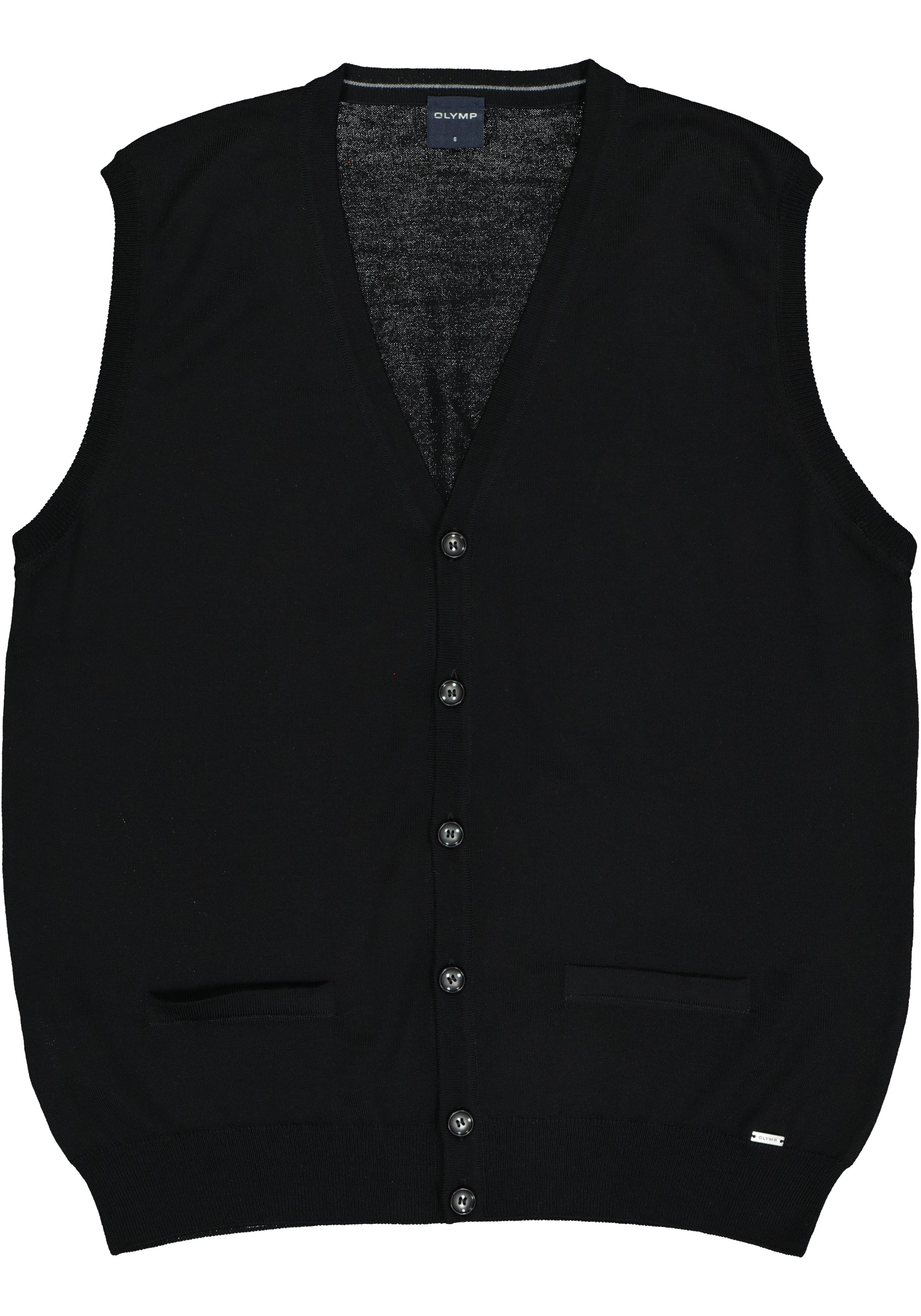 OLYMP modern fit mouwloos vest wol, V-hals, zwart