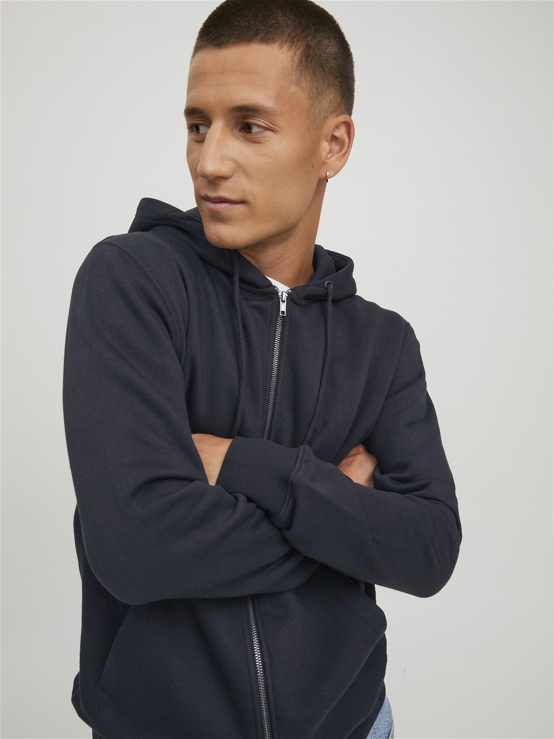 JACK & JONES Star basic sweat zip hood regular fit, heren sweatvest katoenmengsel met capuchon, zwart