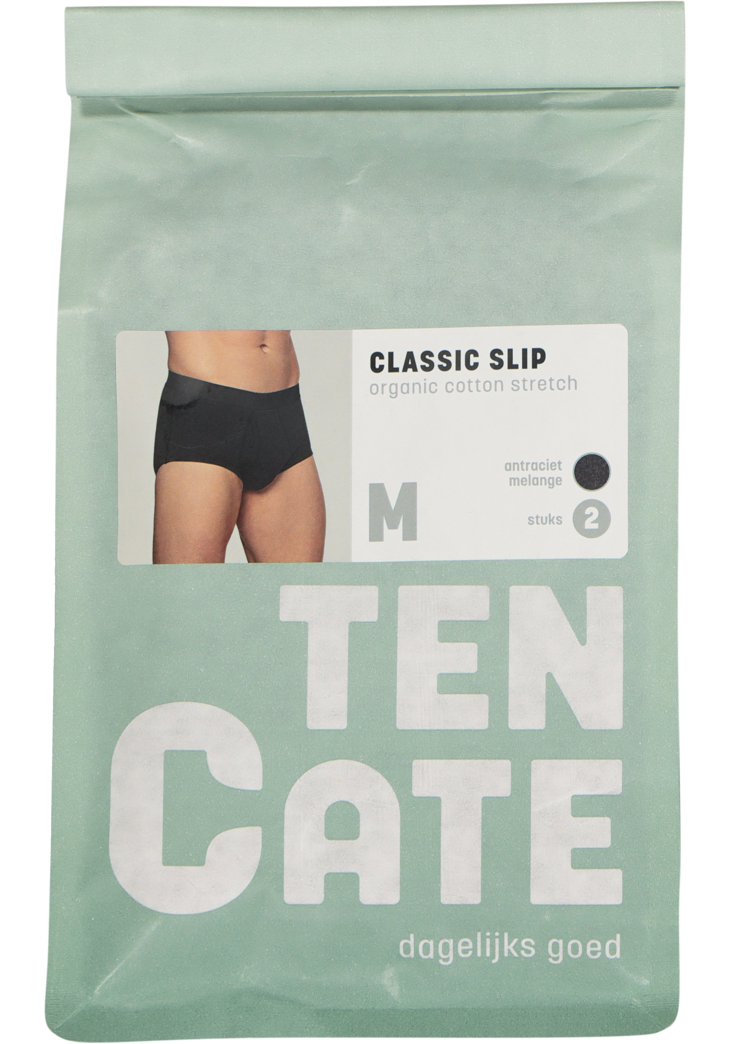 TEN CATE Basics men classic slip met gulp (2-pack), heren heupslips, antraciet grijs melange