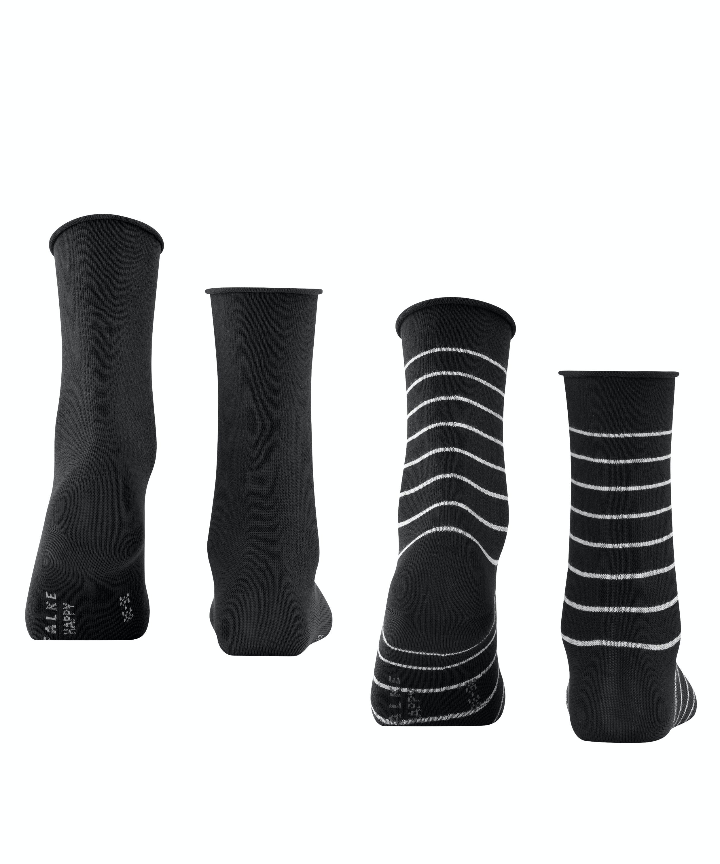 FALKE Happy Stripe 2-Pack damessokken, zwart (black)