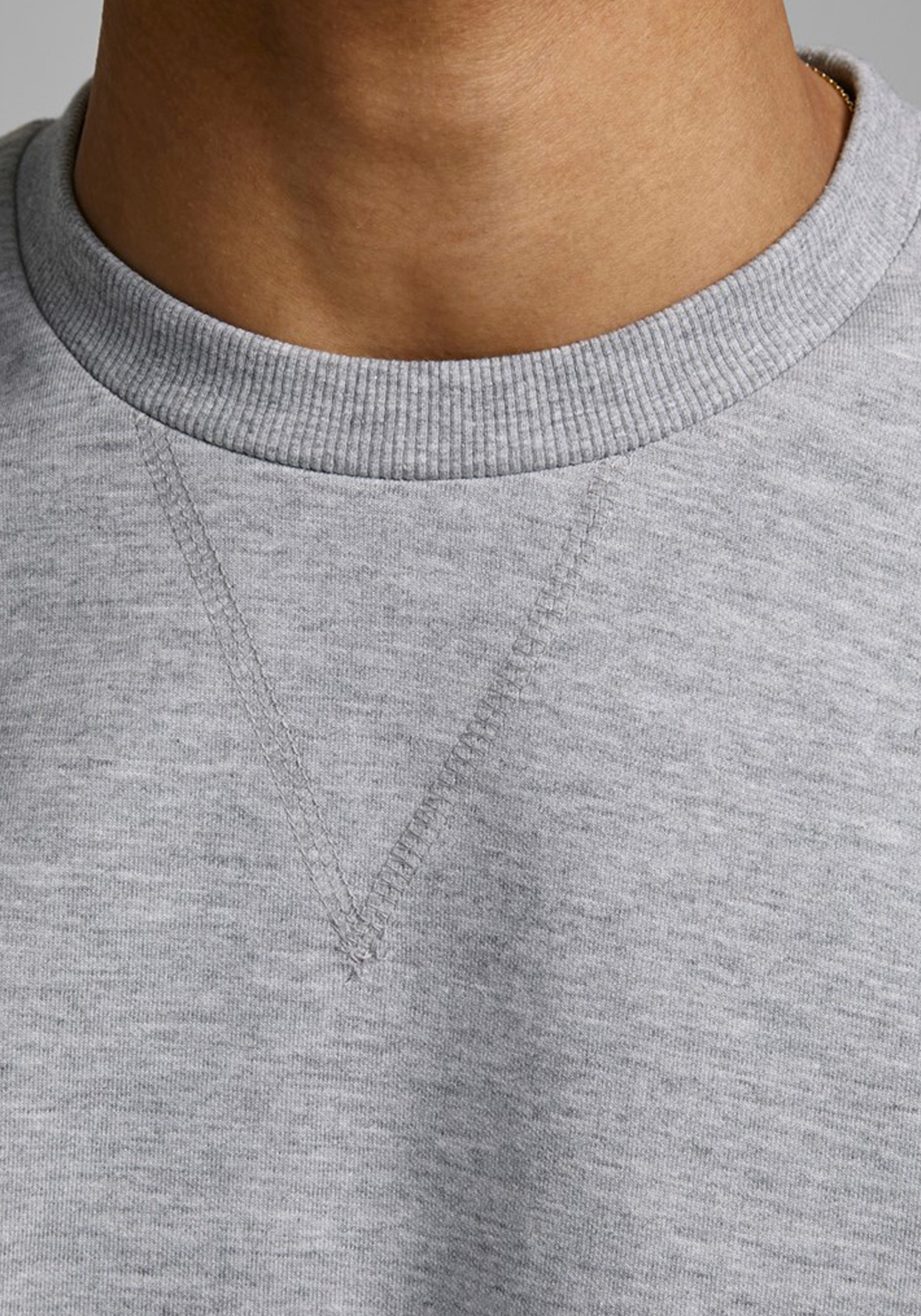 JACK & JONES sweatshirt katoen, O-hals, licht grijs melange