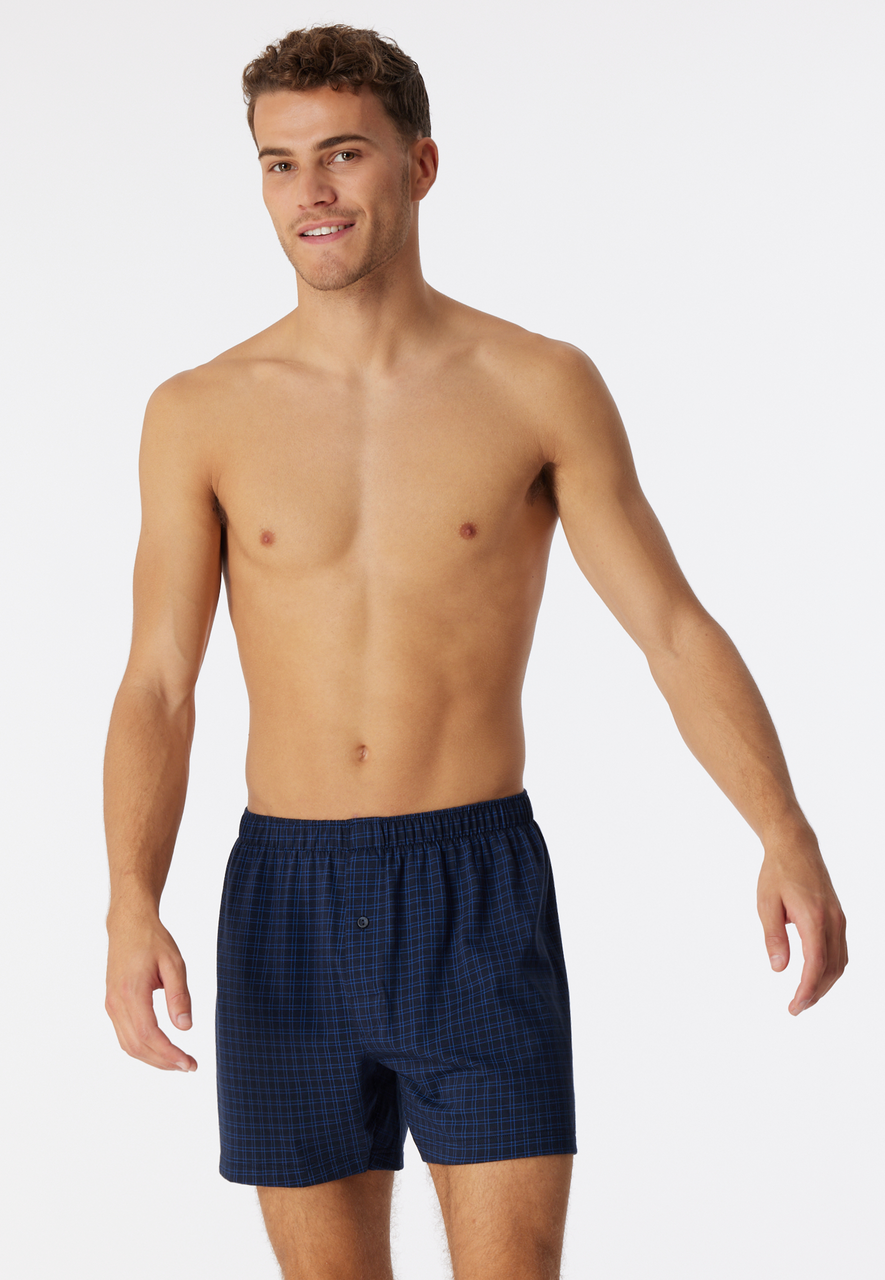 SCHIESSER Cotton Casuals boxer (1-pack), heren boxershort jersey donkerblauw geruit