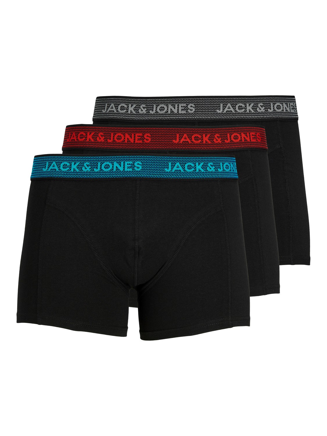 JACK & JONES Jacwaistband trunks (3-pack), heren boxers normale lengte, grijs, blauw en rood