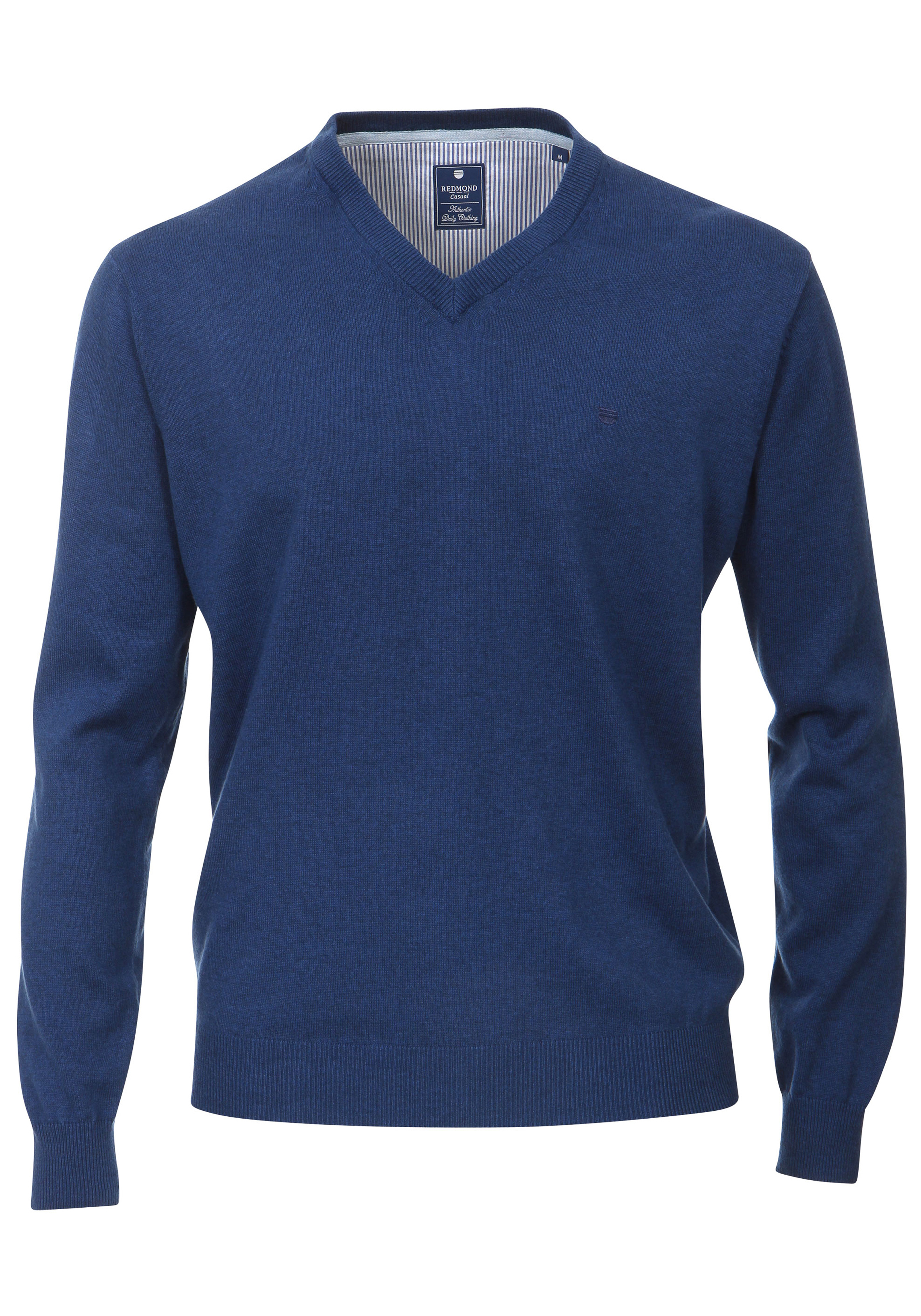 Redmond heren trui katoen, V-hals, jeans-blauw