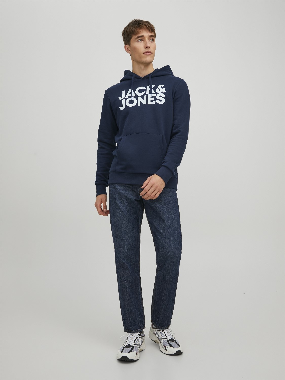 JACK & JONES Corp logo sweat hood regular fit, heren hoodie katoenmengsel met capuchon, blauw grote print