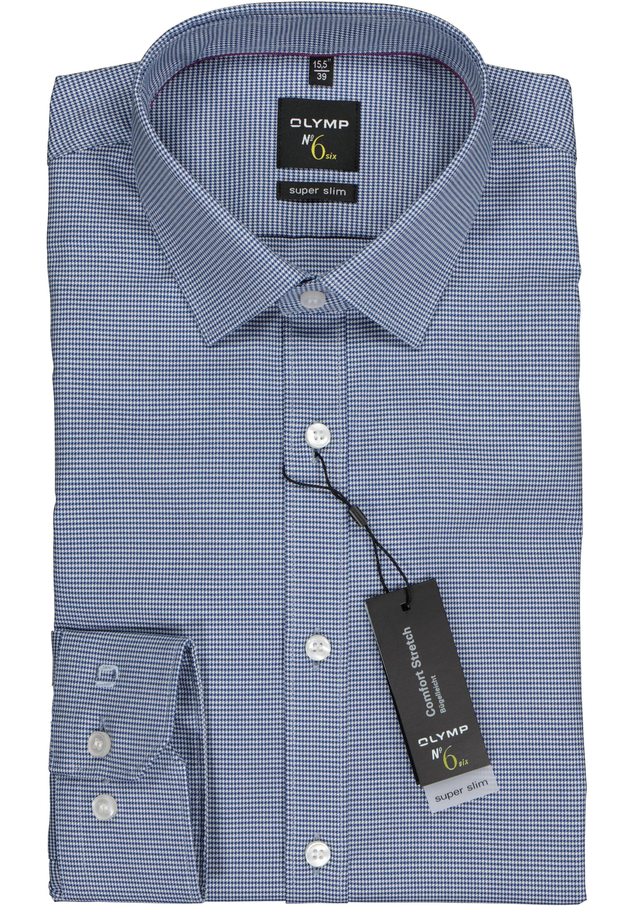 OLYMP No. Six super slim fit overhemd, marine blauw geruit   