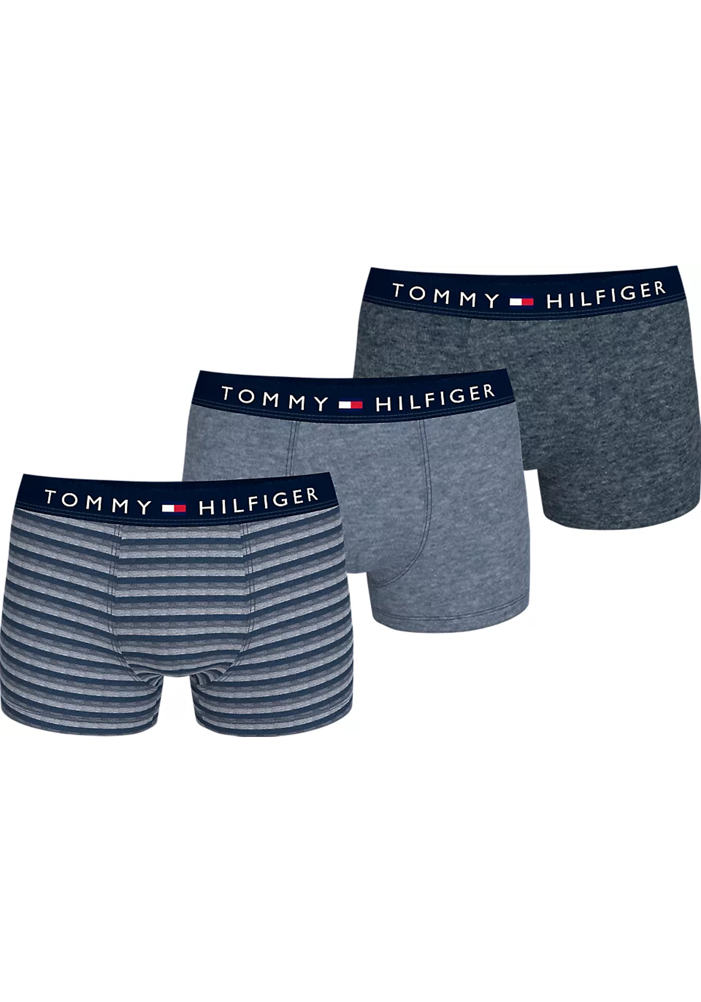 Tommy Hilfiger trunk (3-pack), heren boxers normale lengte, gestreept en blauw