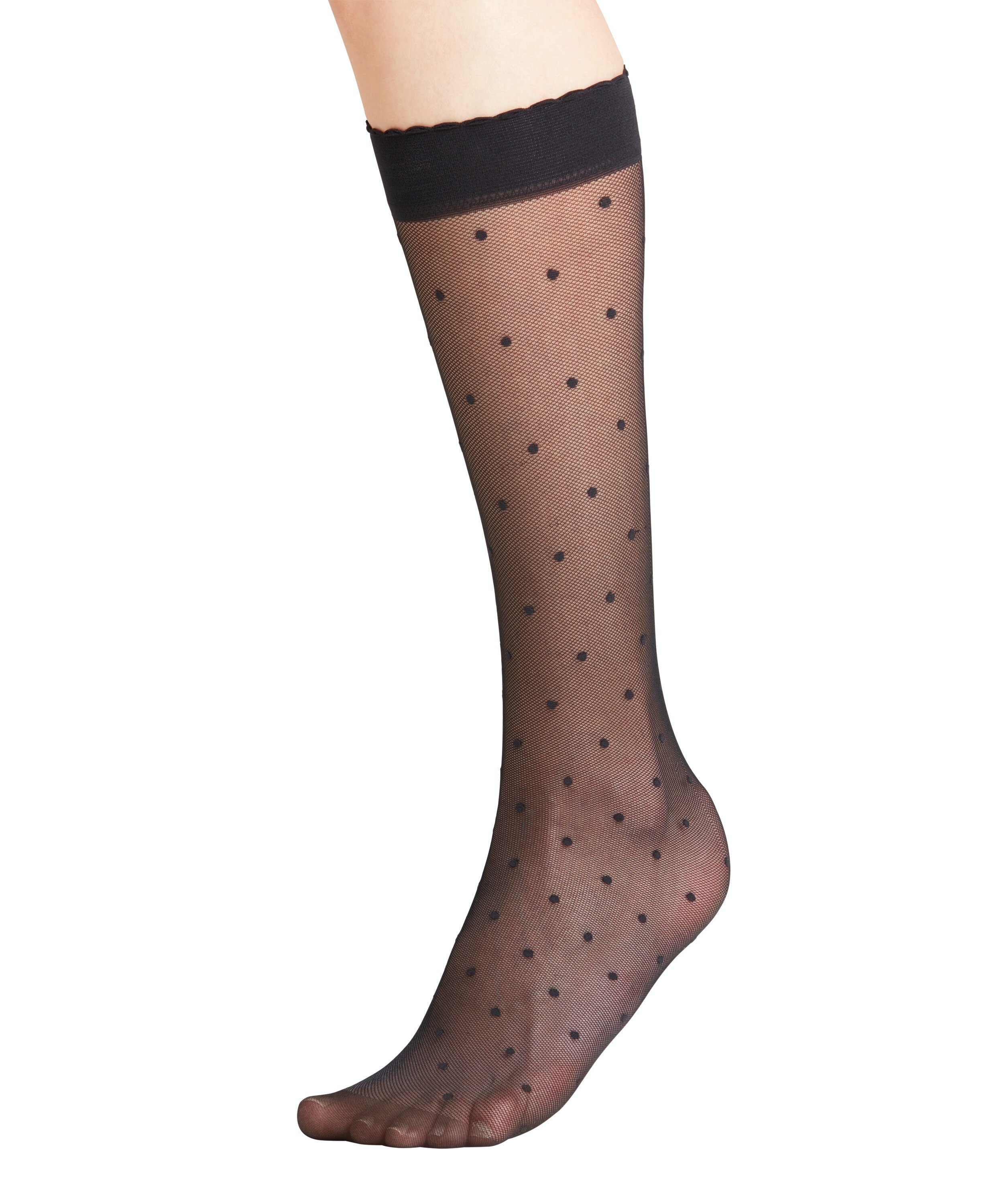 FALKE Dot 15 DEN dames kniekousen, zwart (black)