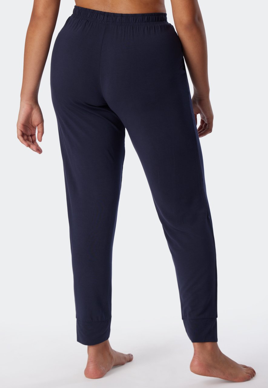 SCHIESSER Mix+Relax loungebroek lang, dames loungebroek lang modal boordjes blauw