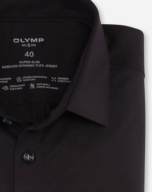 OLYMP 24/7 No. 6 Six super slim fit overhemd, korte mouw, tricot, zwart