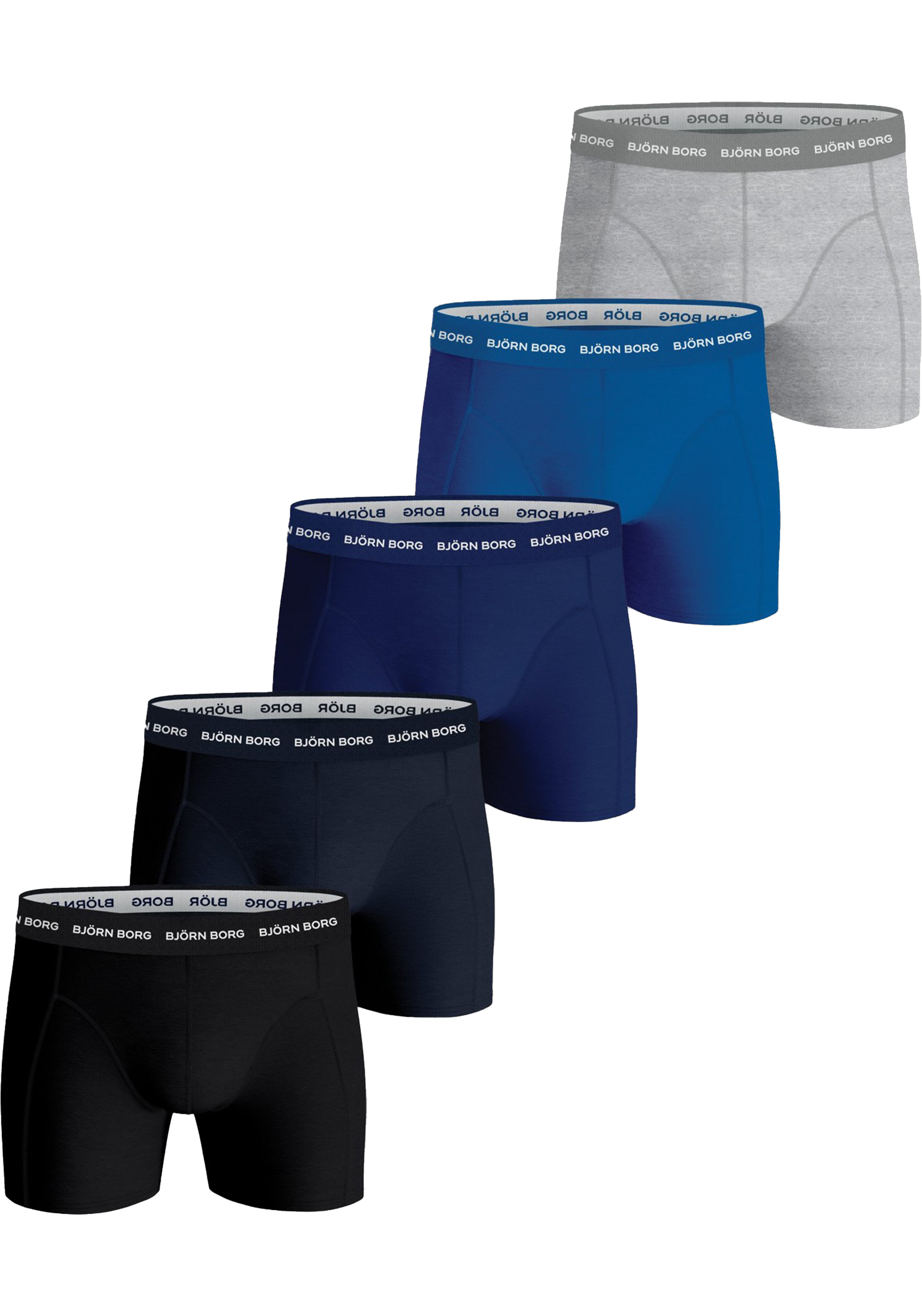 Bjorn Borg boxershorts Essential (5-pack), heren boxers normale lengte, zwart, donkerblauw, blauw, kobaltblauw en grijs