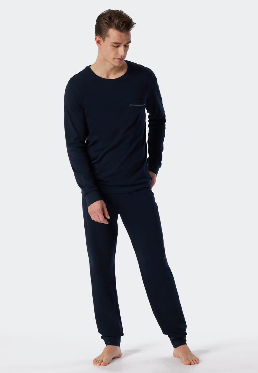 SCHIESSER Fine Interlock pyjamaset, heren pyjama lang interlock donkerblauw