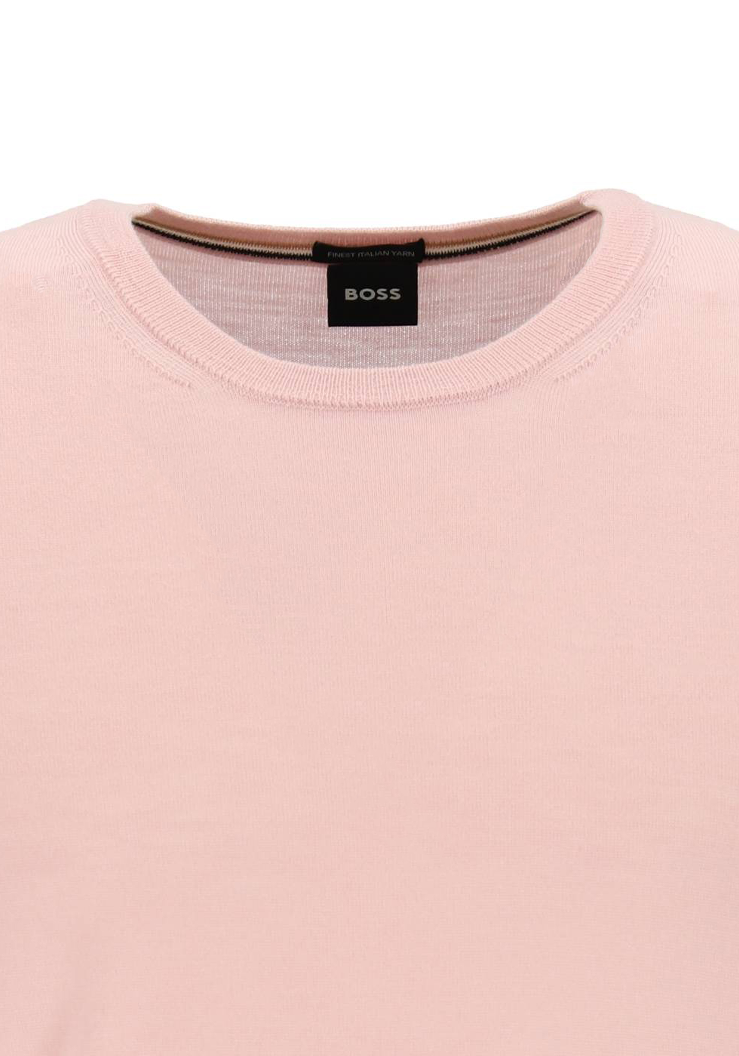 BOSS Leno slim fit trui wol, heren pullover middeldik O-hals, roze