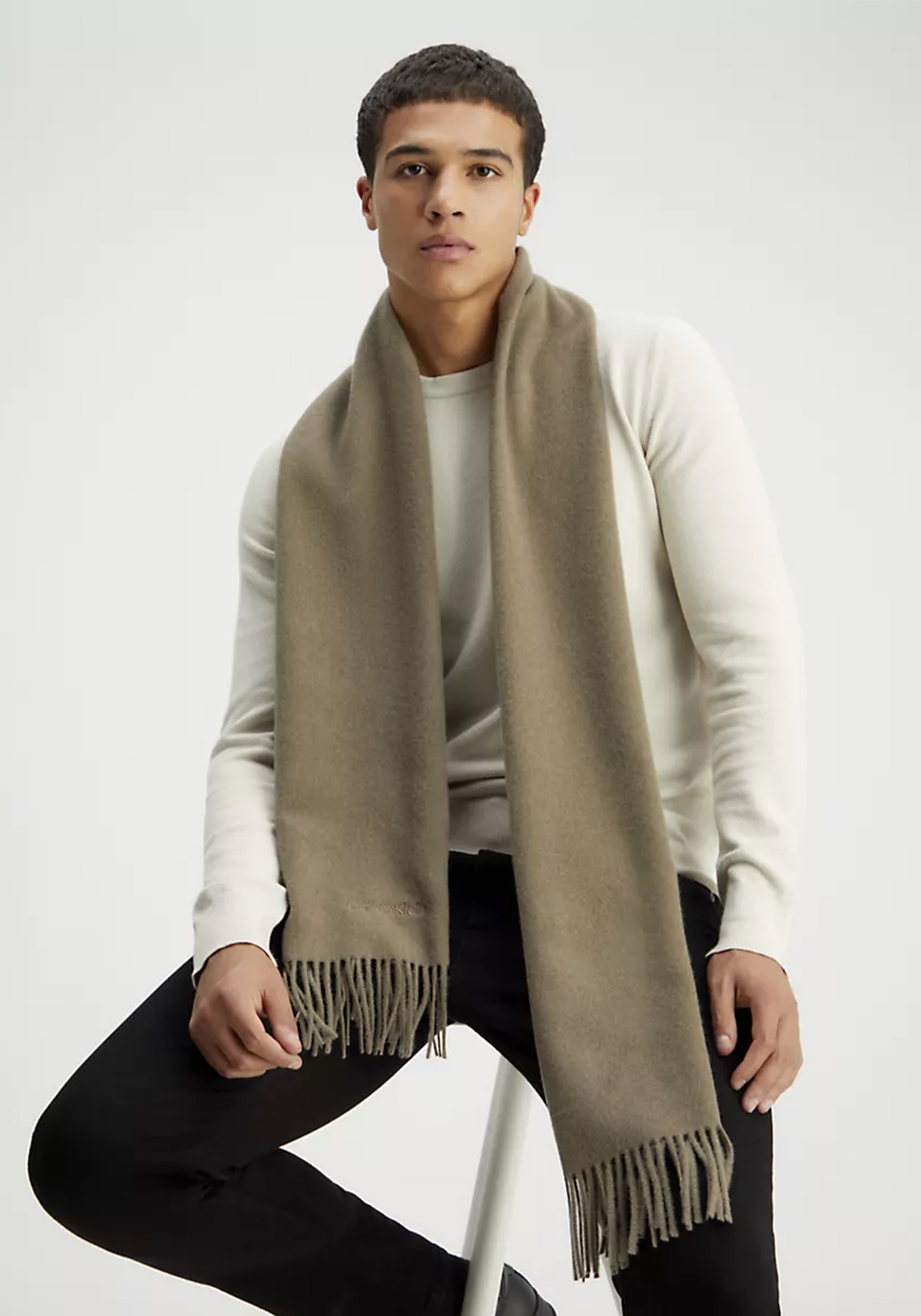 Calvin Klein sjaal, classic wool scarf, beige