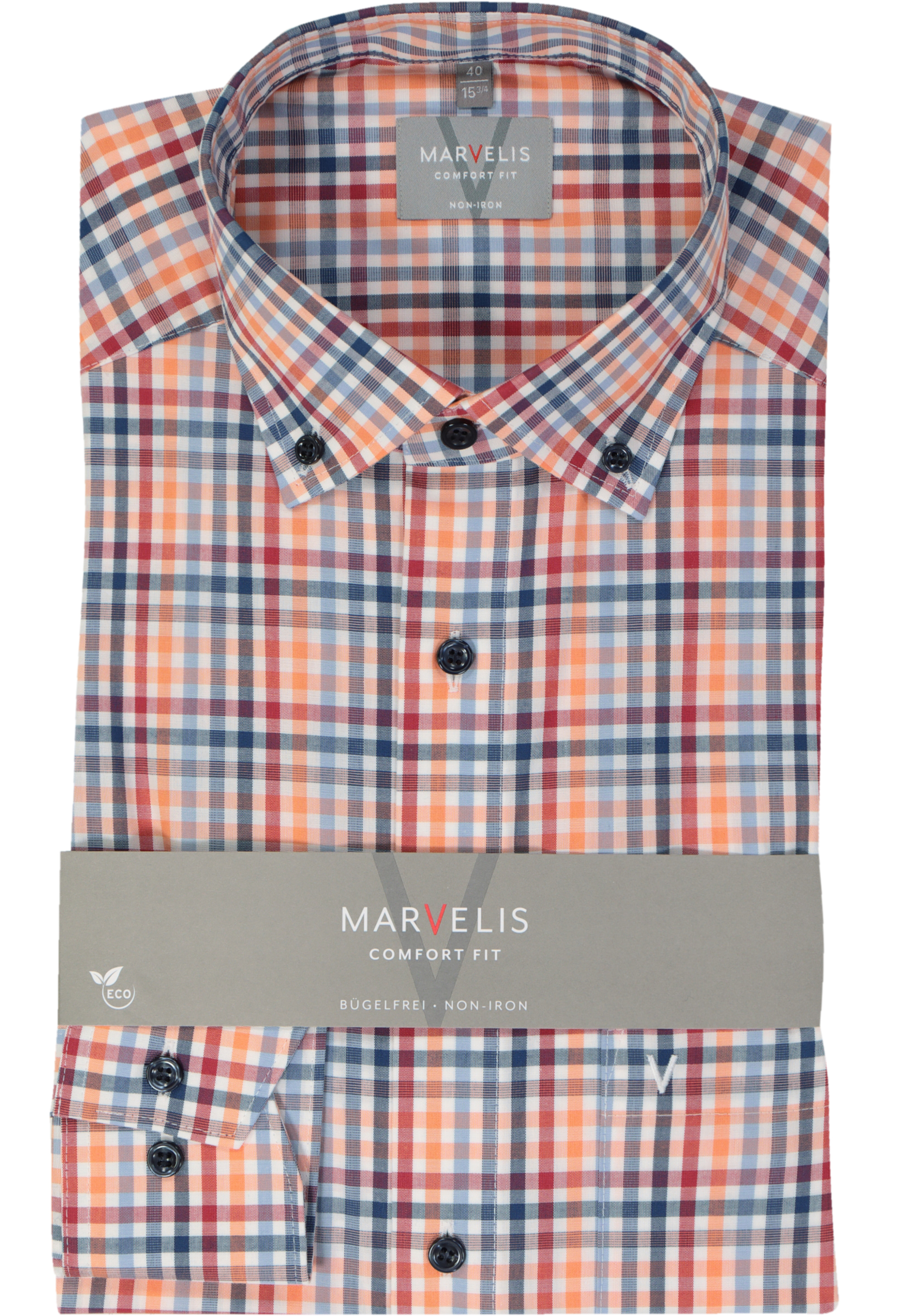 MARVELIS comfort fit overhemd, popeline, rood geruit