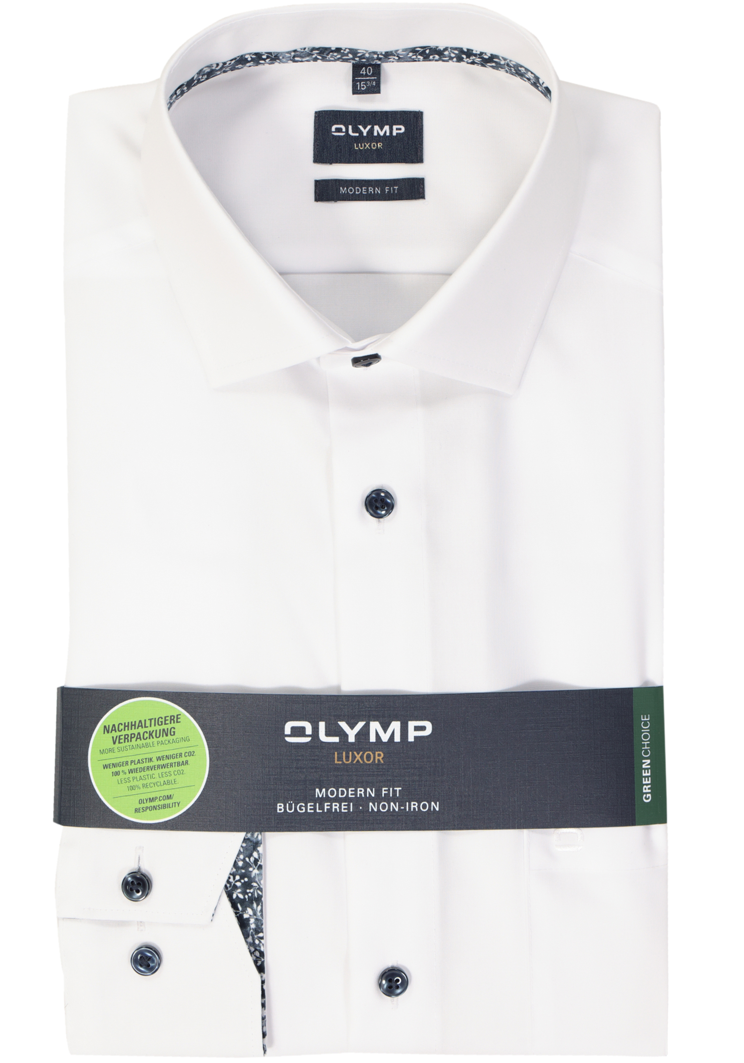 OLYMP modern fit overhemd, mouwlengte 7, popeline, wit