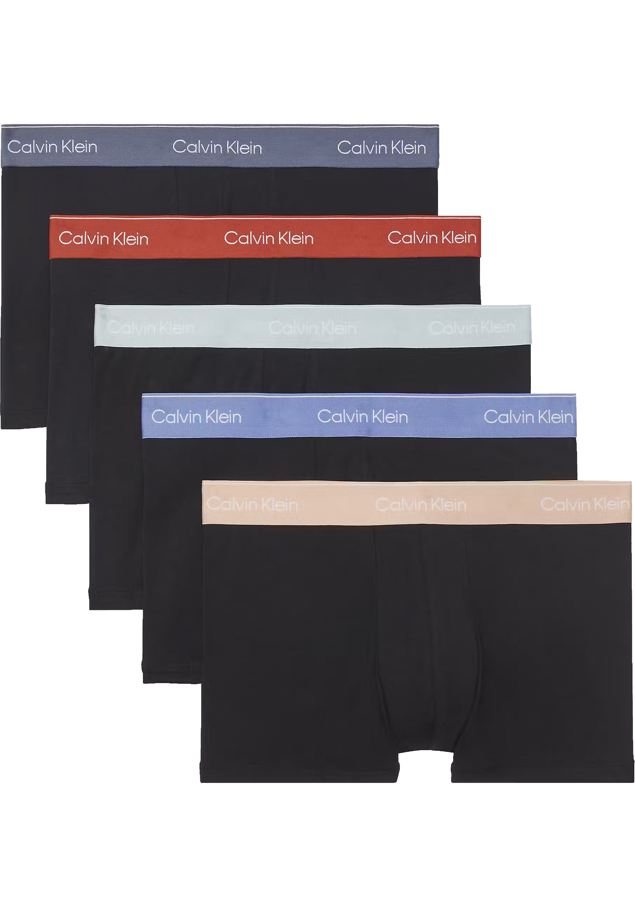 Calvin Klein Trunks (5-pack), heren boxers normale lengte, zwart met gekleurde tailleband