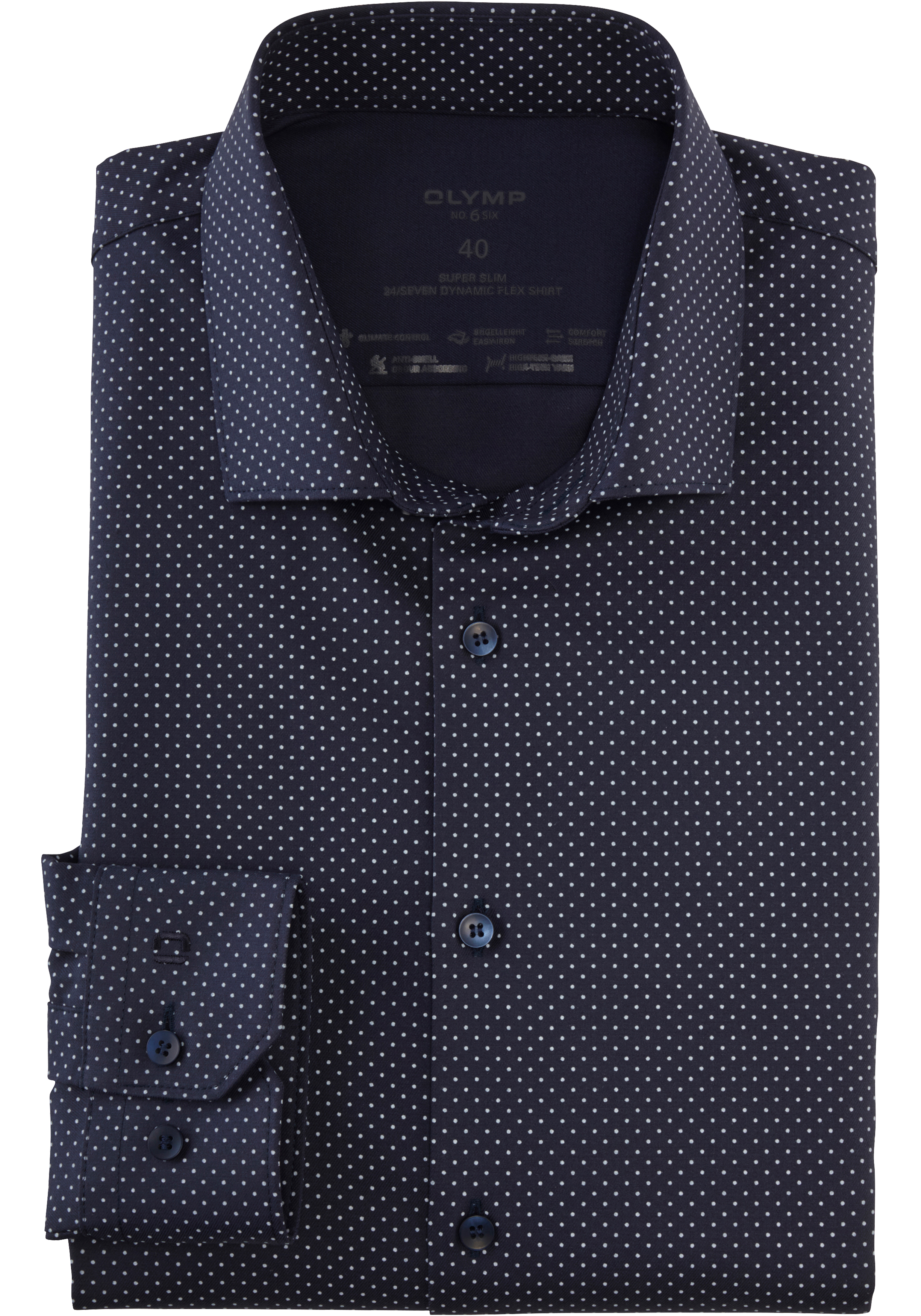 OLYMP 24/7 No. 6 Six super slim fit overhemd, popeline, donkerblauw met wit gestipt