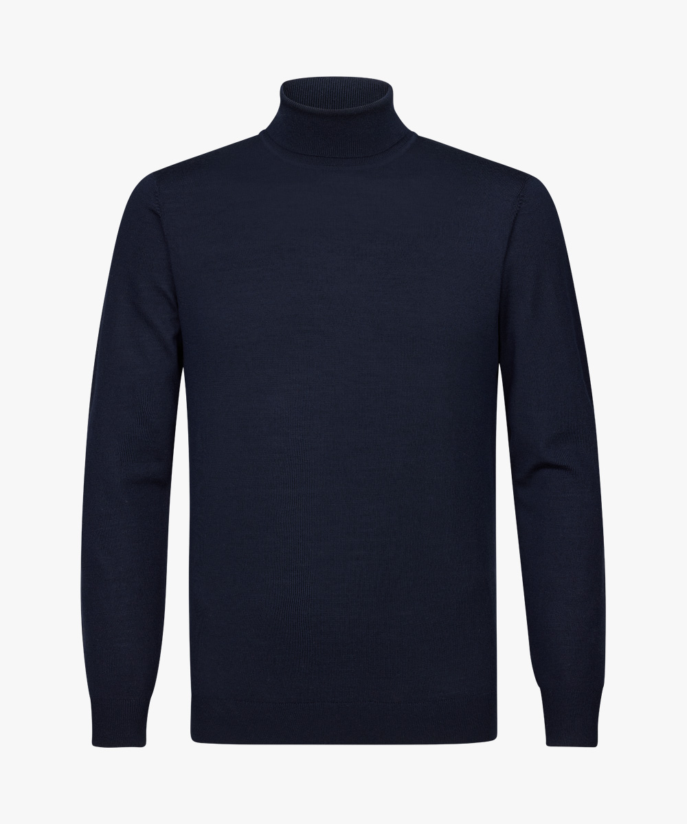 Profuomo heren trui wol, slim fit coltrui, navy blauw