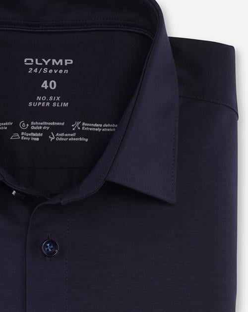 OLYMP 24/7 No. 6 Six super slim fit overhemd, korte mouw, tricot, marineblauw