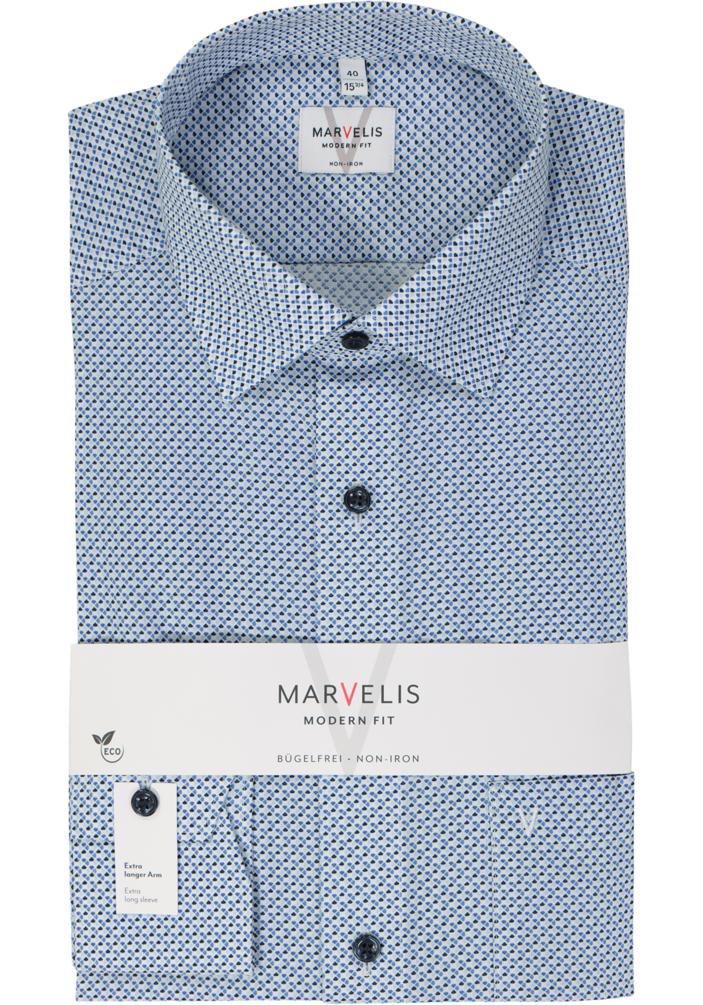 MARVELIS modern fit overhemd, mouwlengte 7, popeline, lichtblauw dessin