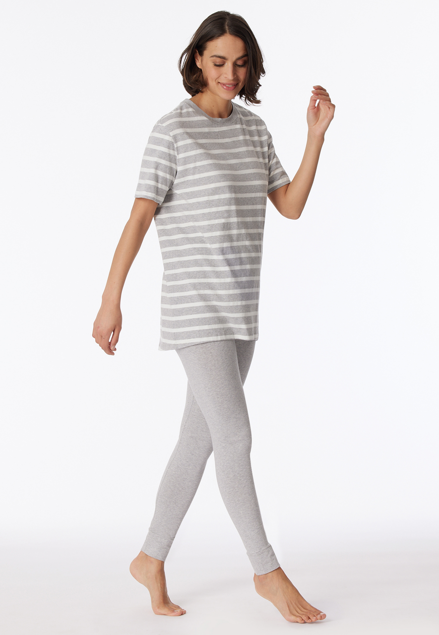 SCHIESSER Casual Essentials pyjamaset, dames pyjama lang T-shirt legging gestreept grijs-melange