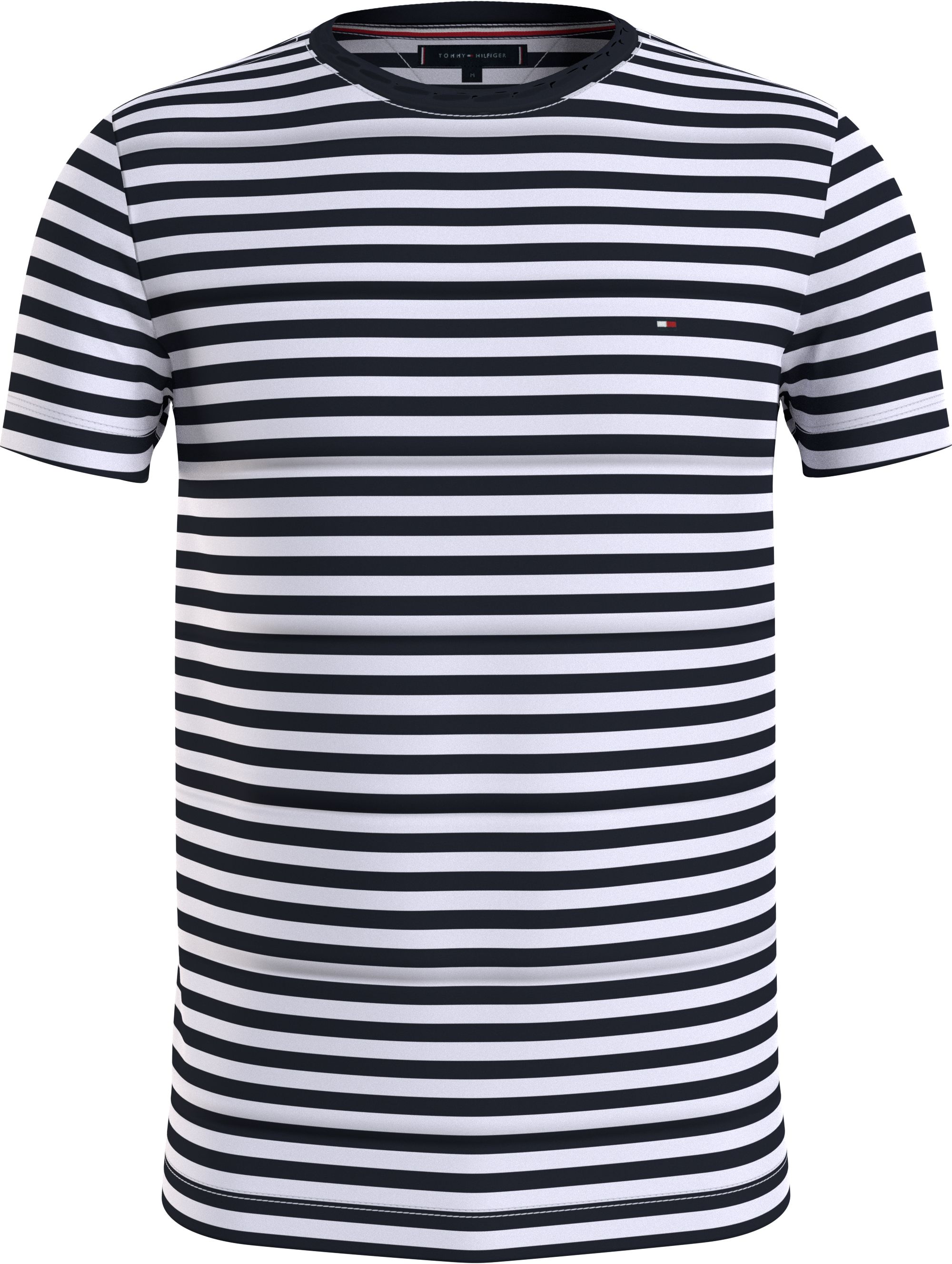 Tommy Hilfiger Stretch Slim Fit Tee, heren T-shirt korte mouw O-hals, lichtblauw-wit gestreept