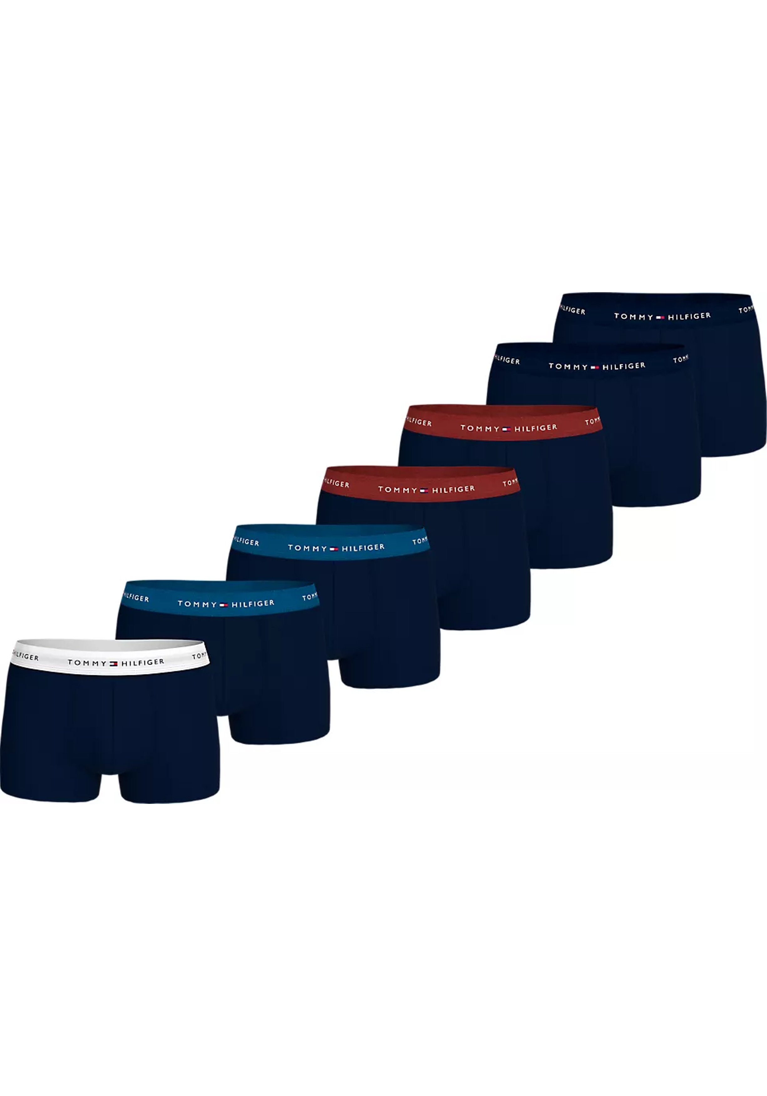 Tommy Hilfiger trunk (7-pack), heren boxers normale lengte, blauw met gekleurde tailleband