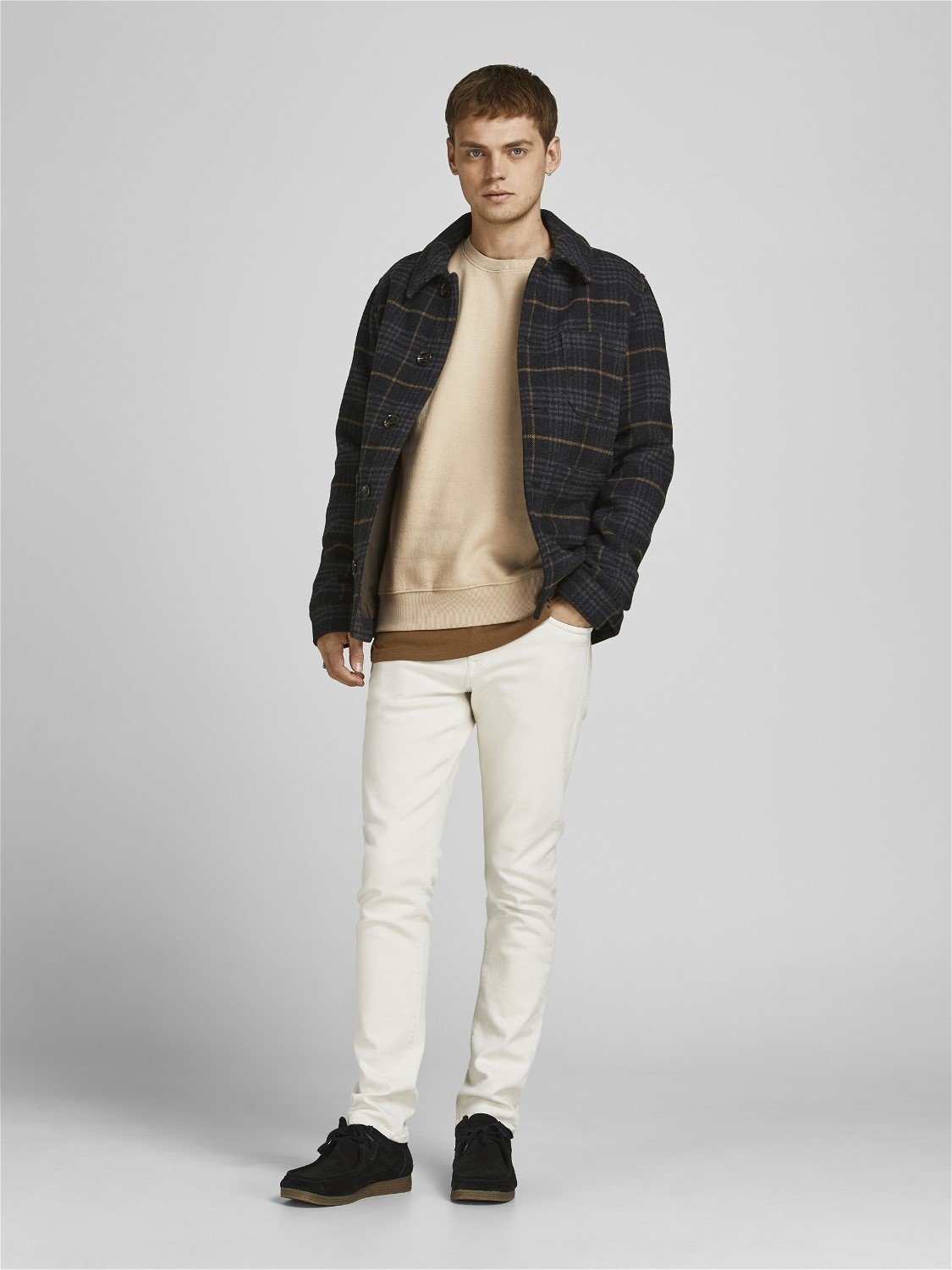 JACK & JONES Star basic sweat crew neck regular fit, heren sweatshirt katoenmengsel met O-hals, beige