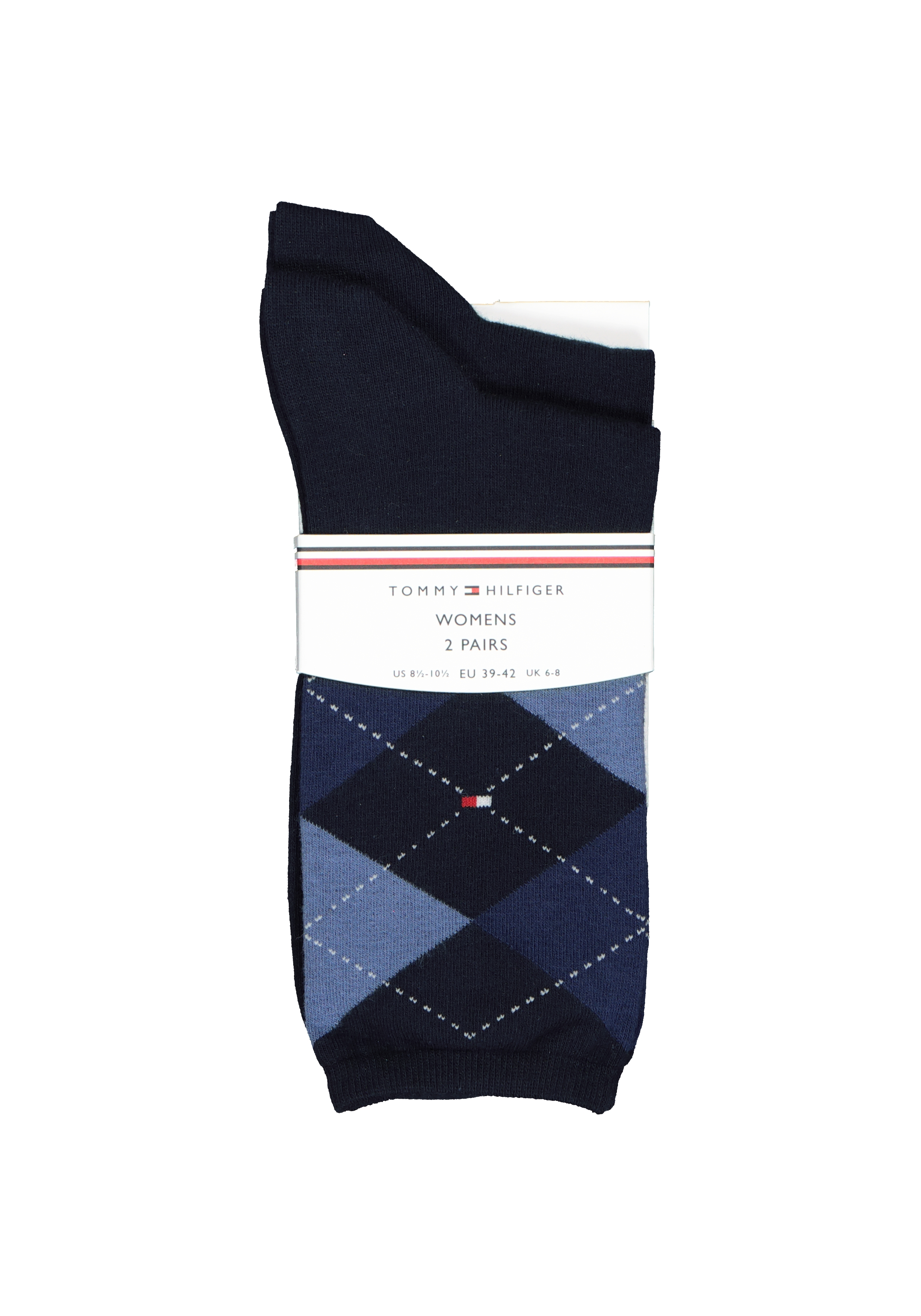 Tommy Hilfiger damessokken Check (2-pack), uni en geruit katoen, Tommy blauw