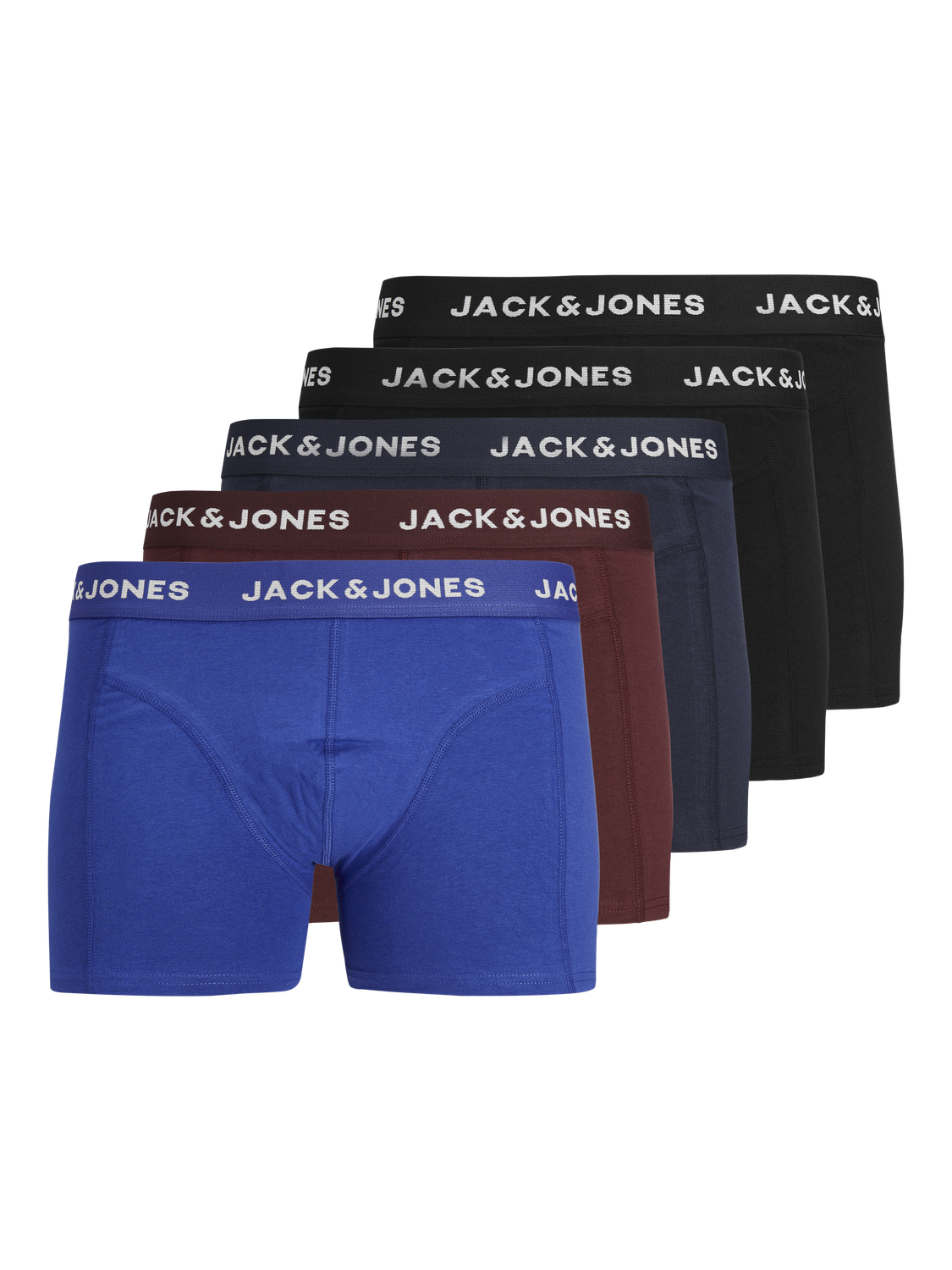 JACK & JONES Jacblack friday trunks (5-pack), heren boxers, zwart, blauw, donkerrood en kobalt