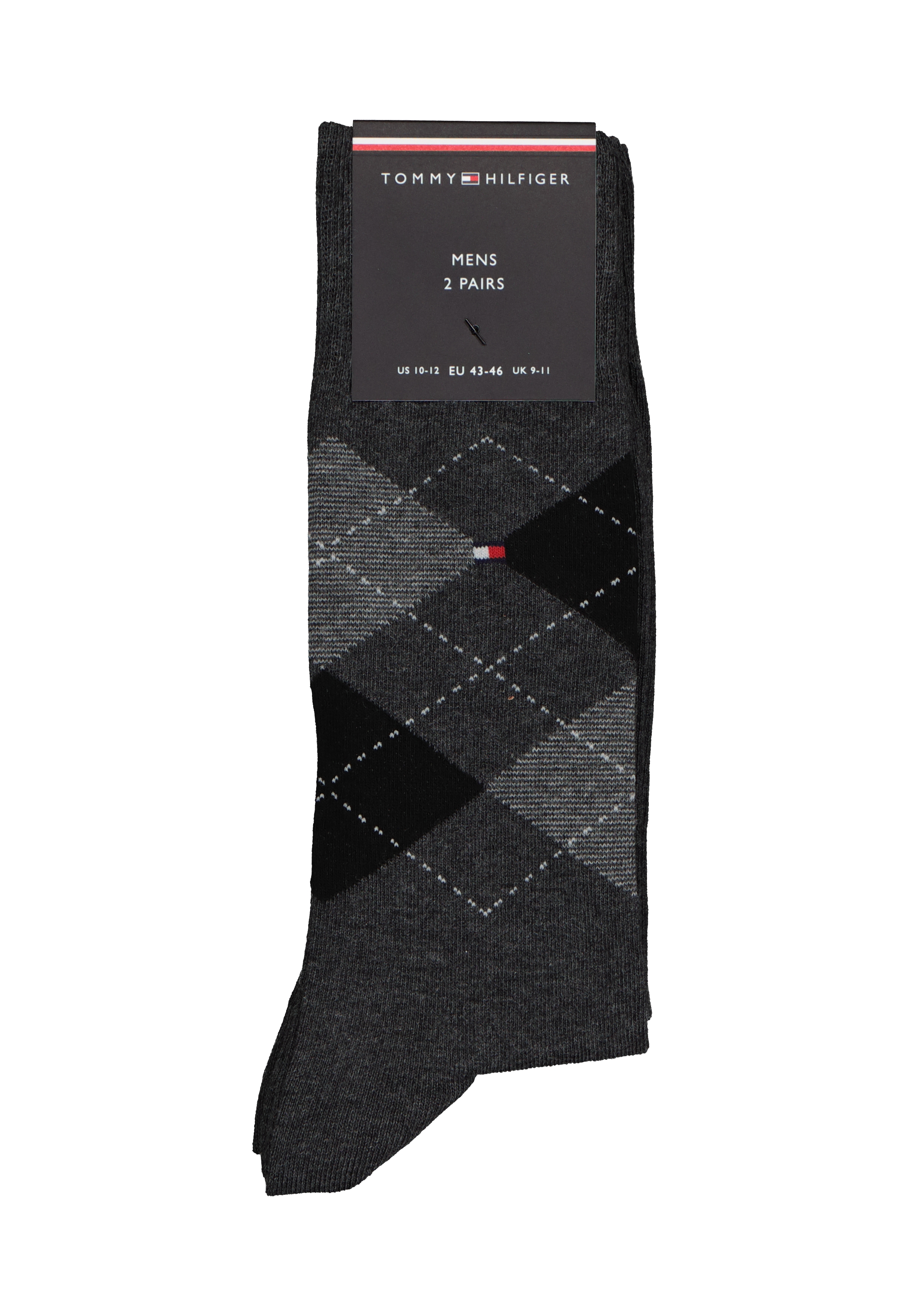 Tommy Hilfiger Check Socks (2-pack), herensokken katoen, geruit en uni, antraciet