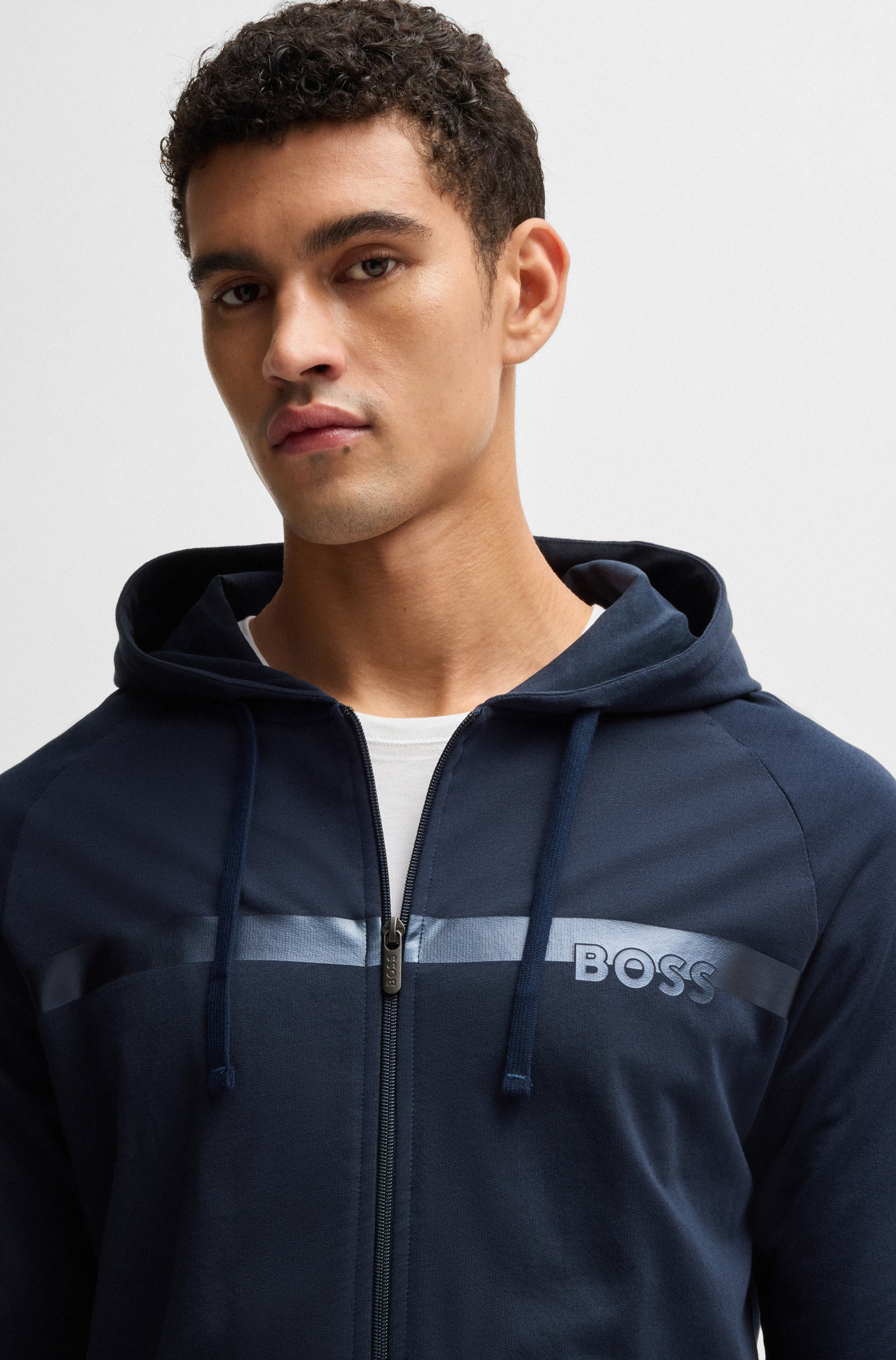 BOSS Authentic Jacket, heren lounge vest met capuchon, donkerblauw