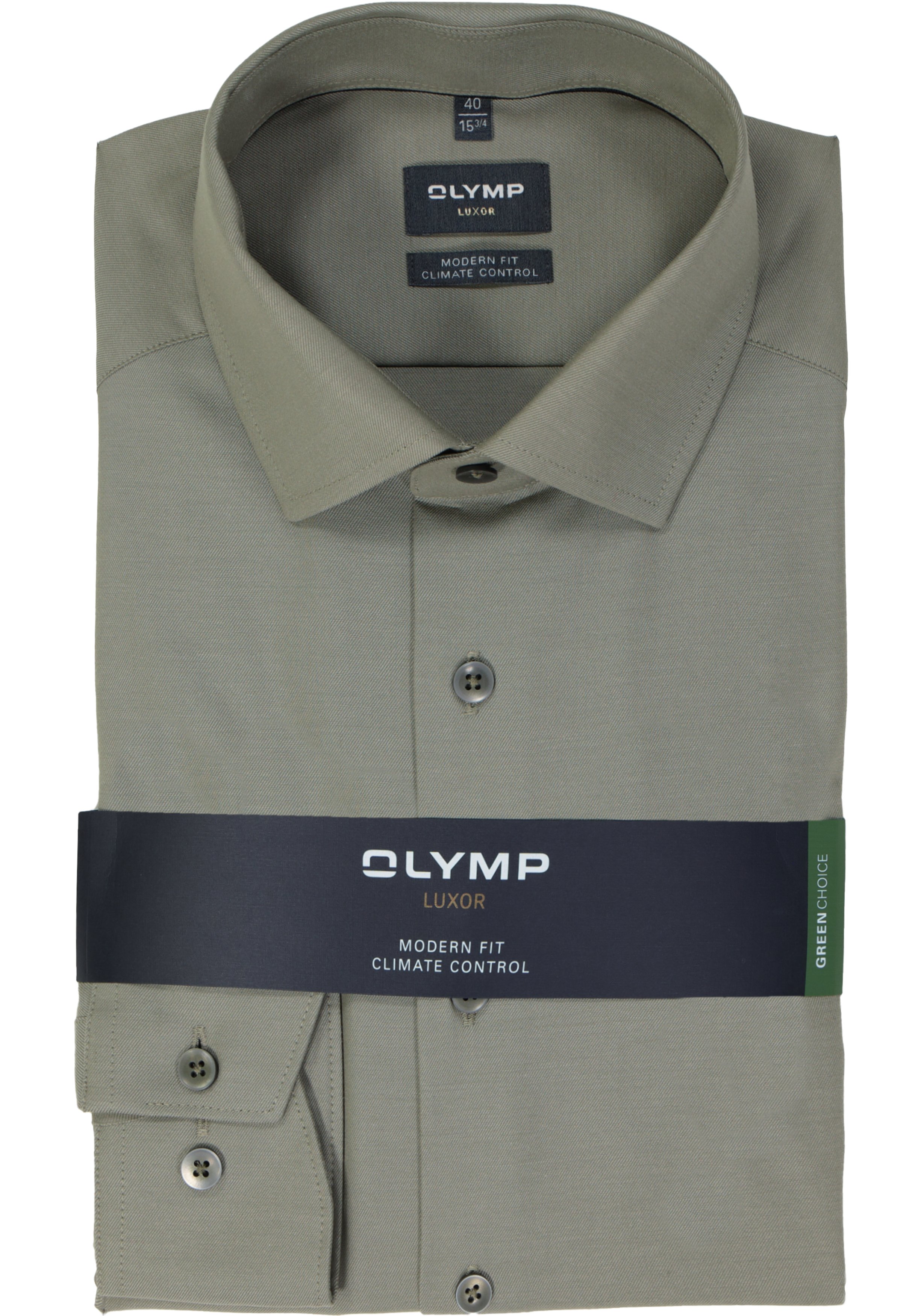 OLYMP 24/7 modern fit overhemd, twill, grijsgroen