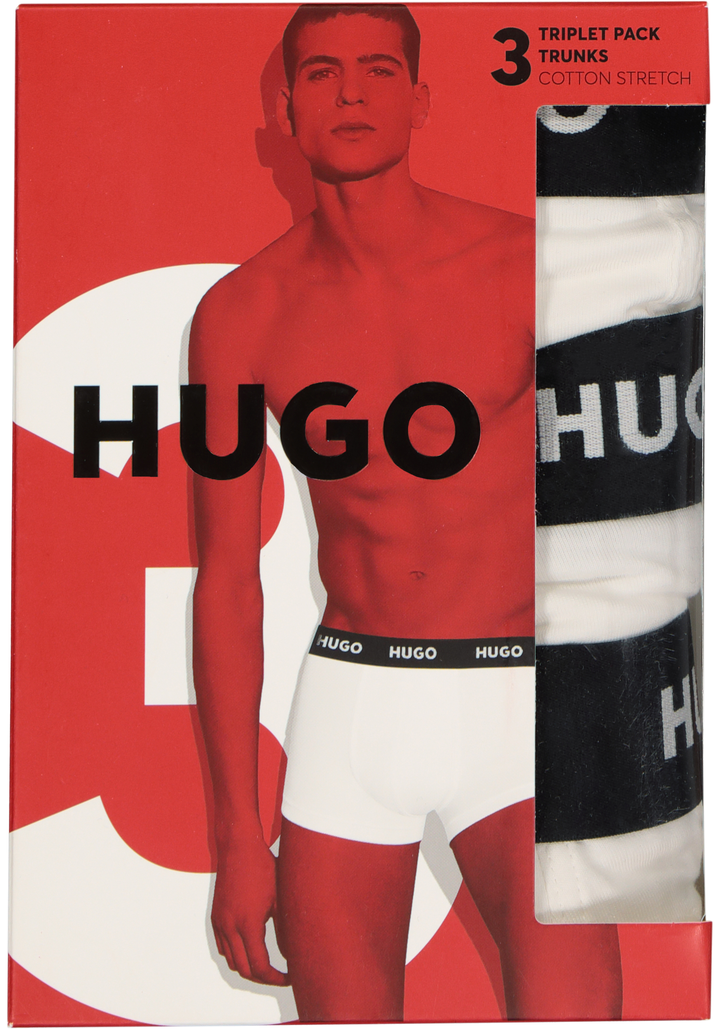 HUGO trunks (3-pack), heren boxers kort, wit