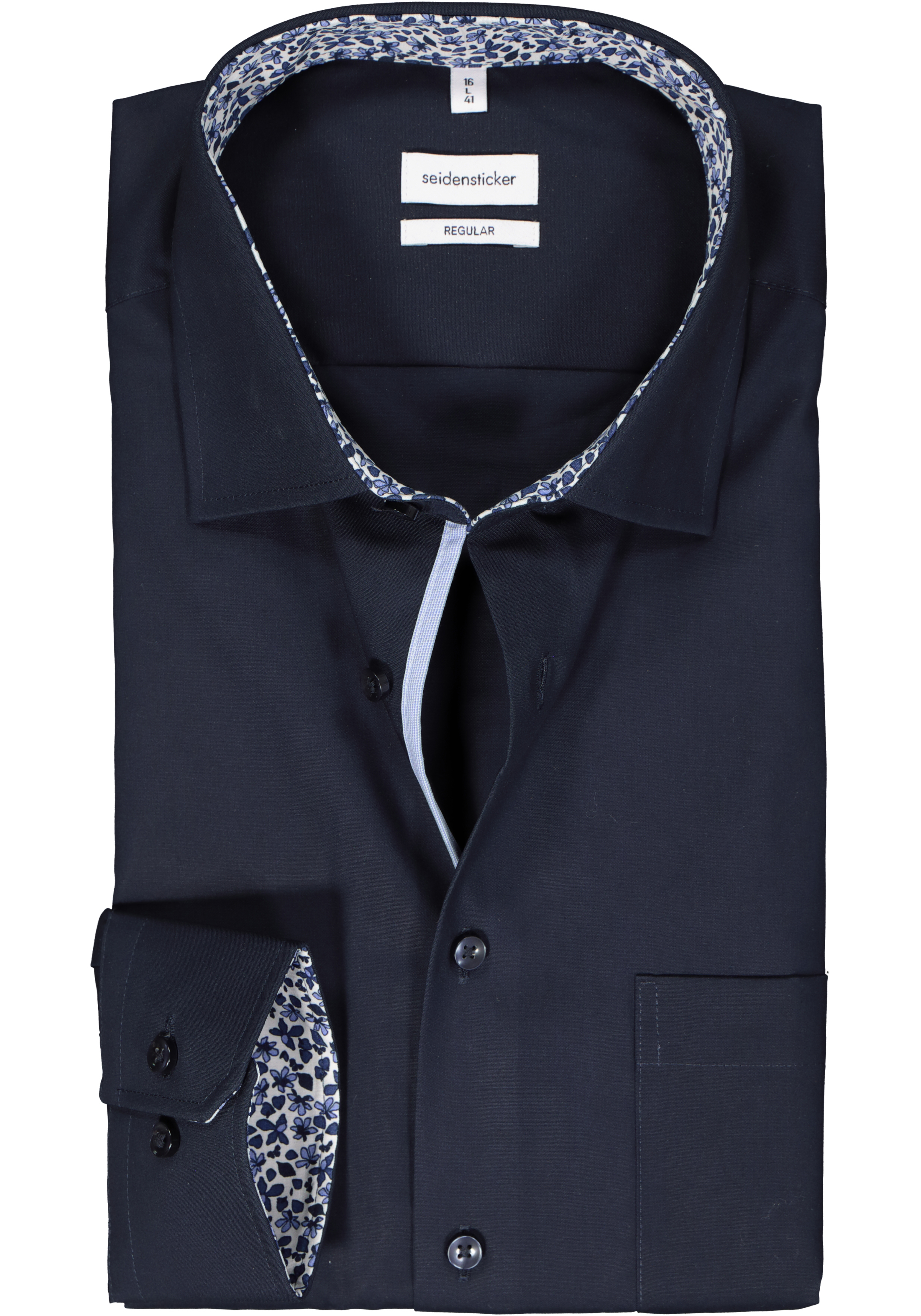 Seidensticker regular fit overhemd, donkerblauw (contrast)