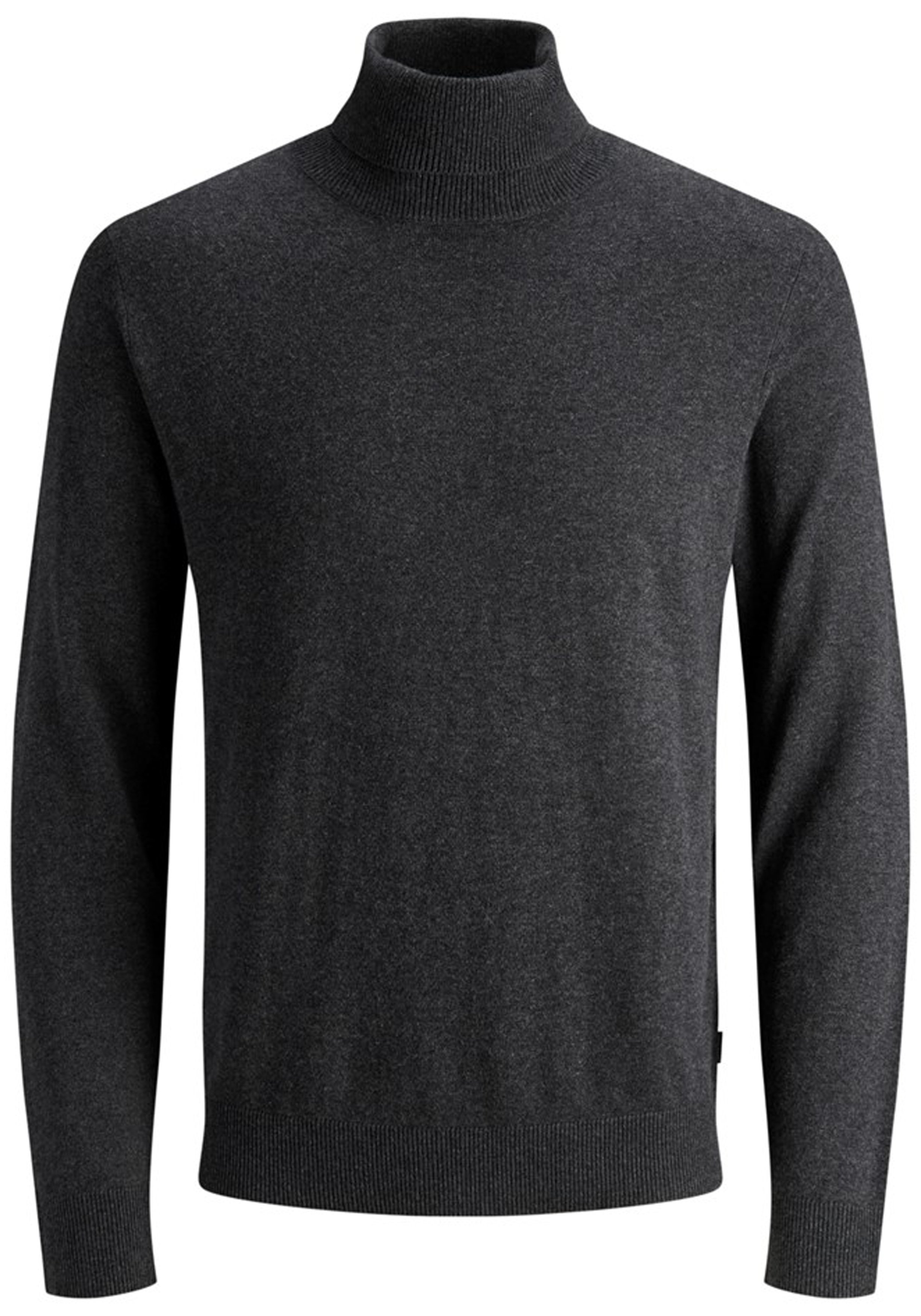 JACK & JONES slim fit coltrui katoen, antraciet grijs melange