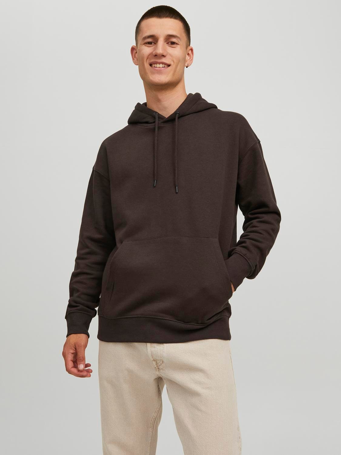 JACK & JONES Star basic sweat hood regular fit, heren hoodie katoenmengsel met capuchon, donkerbruin