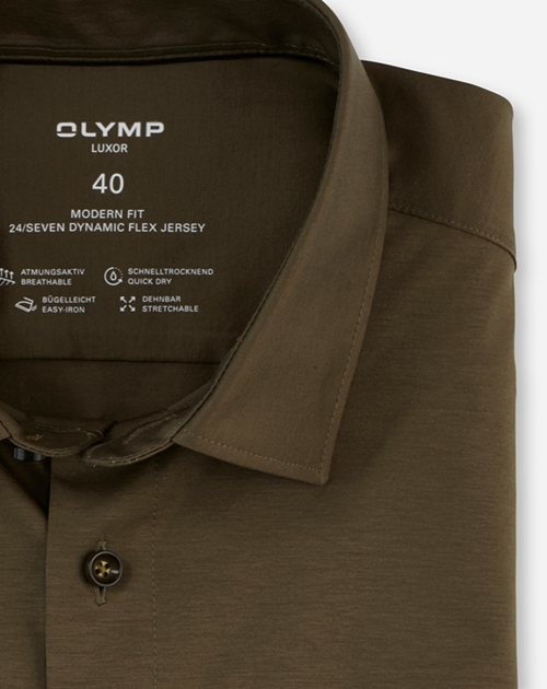 OLYMP 24/7 modern fit overhemd, tricot, modderbruin