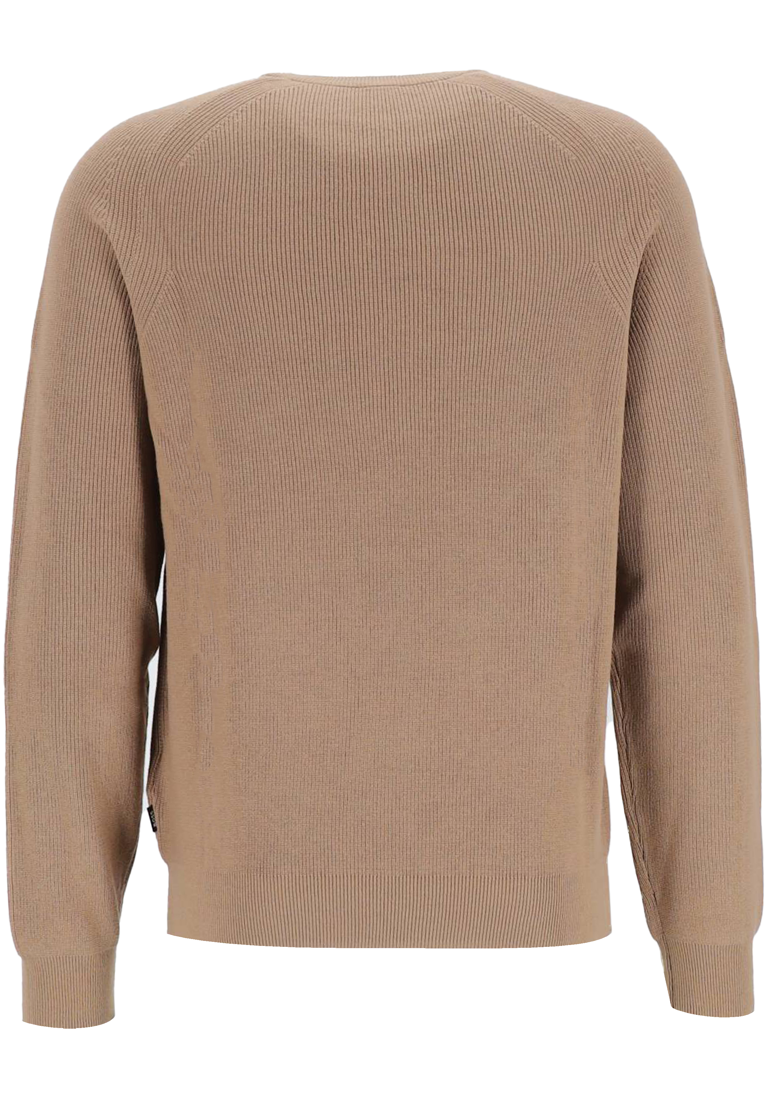 BOSS Derlino regular fit trui katoen met wol, heren trui middeldik O-hals, beige