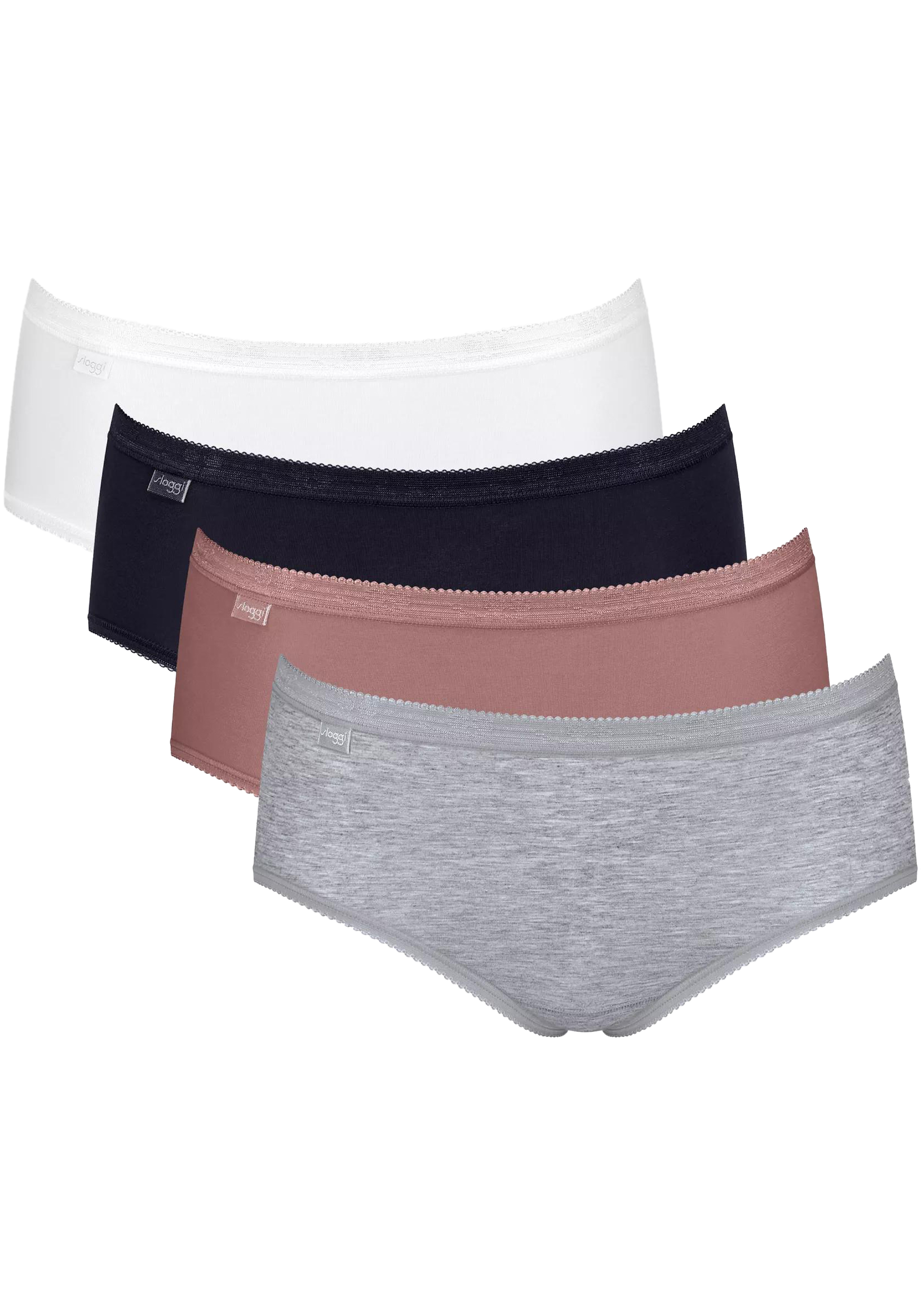 Sloggi Women Basic+ Midi (4-pack), dames slip, wit, grijs, zwart, beige